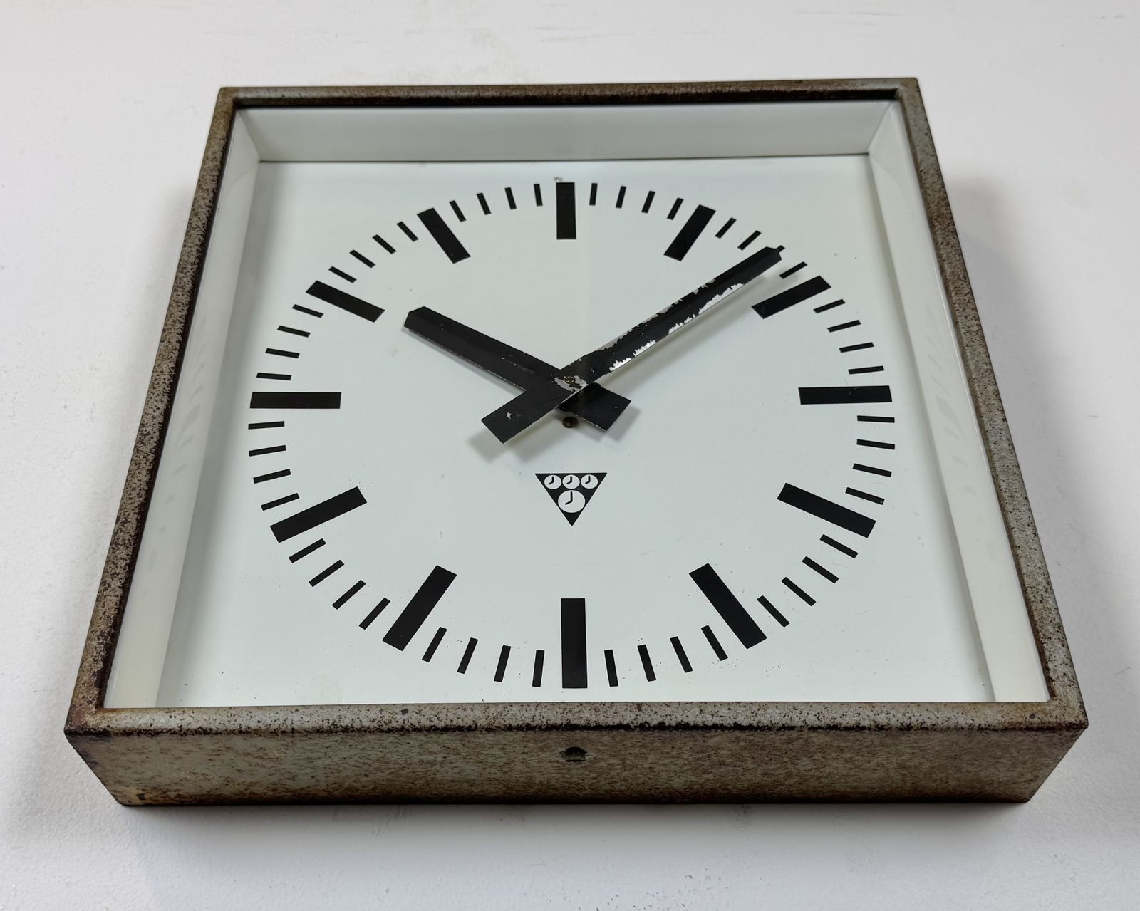 Grey Rusty Industrial Square Wall Clock From Pragotron, 1970s photo Home Decor