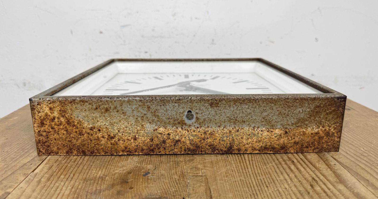 Home Decor Grey Rusty Industrial Square Wall Clock From Pragotron, 1970s photo