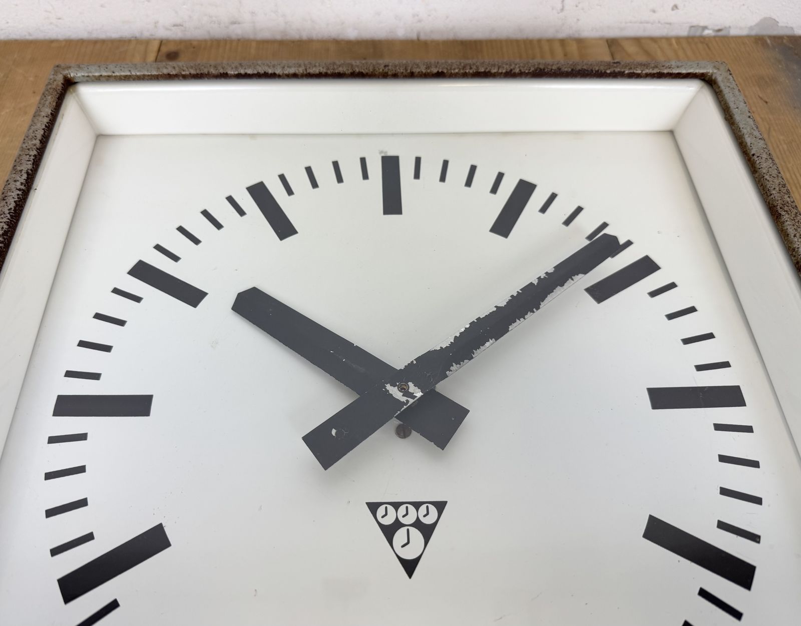 199.0 Grey Rusty Industrial Square Wall Clock From Pragotron, 1970s photo