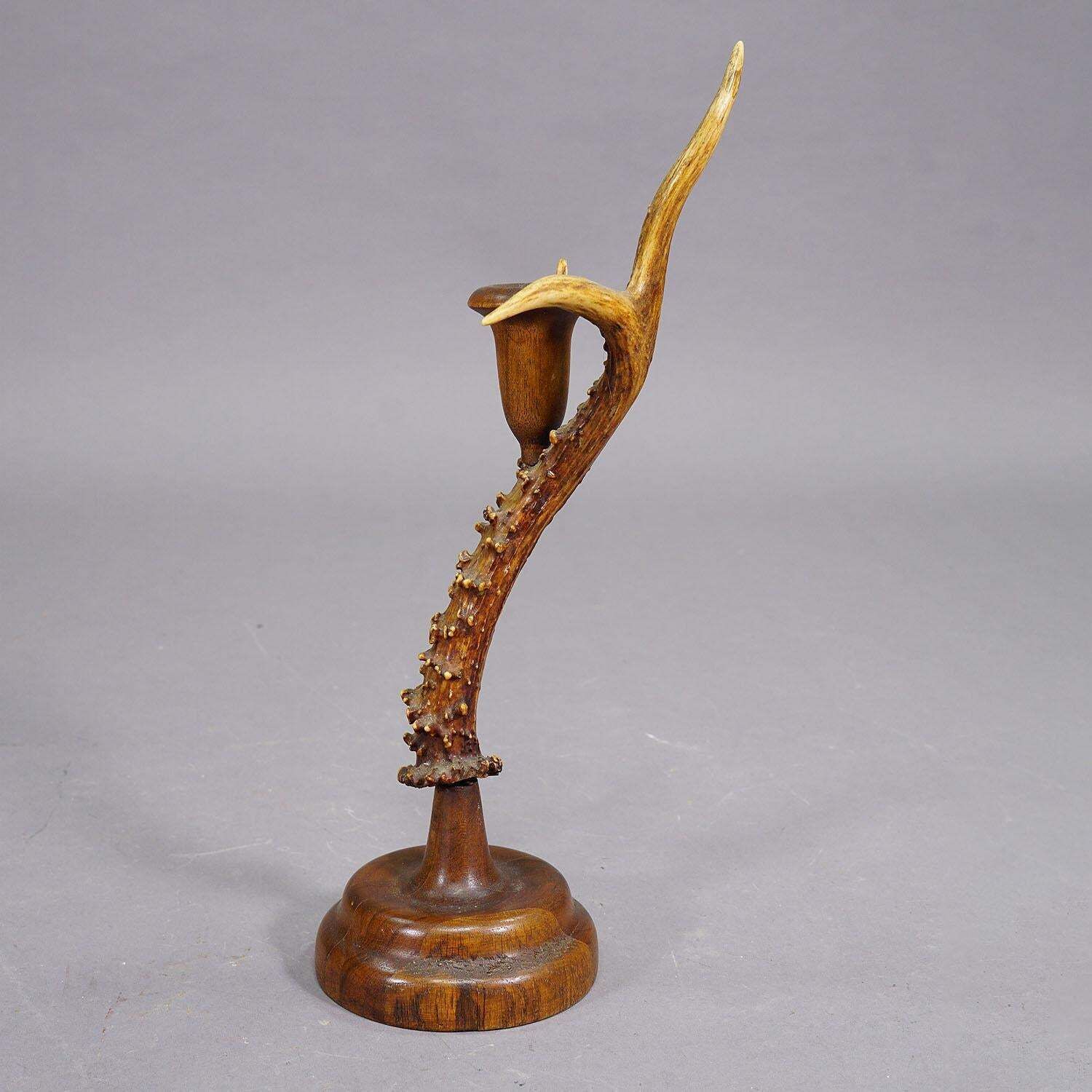 Black Forest Candle Holder With Wooden Base And Spout, Germany photo for sale