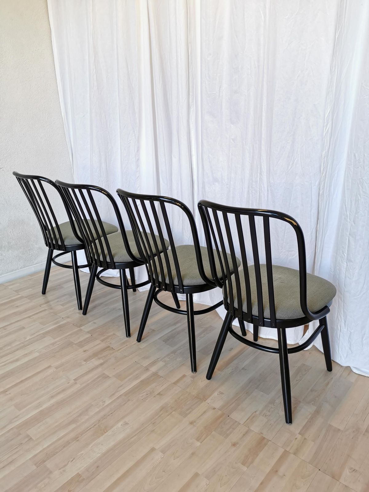 photo furniture Set Of 4 Vintage Wooden Dine Chairs / 1980s Yugoslavia / Made In Ligna Style / Black Bentwood Mid Century Dining Chairs Gray Fabric Seat