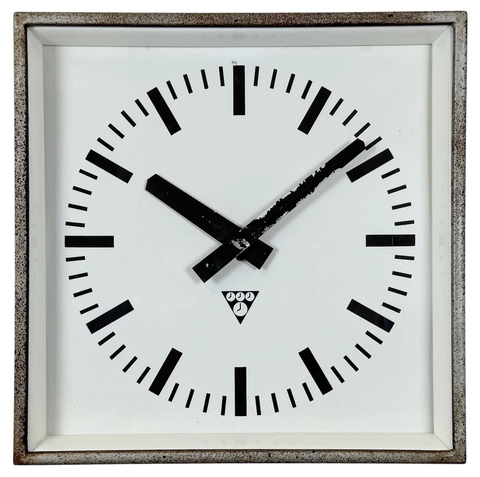 Grey Rusty Industrial Square Wall Clock From Pragotron, 1970s