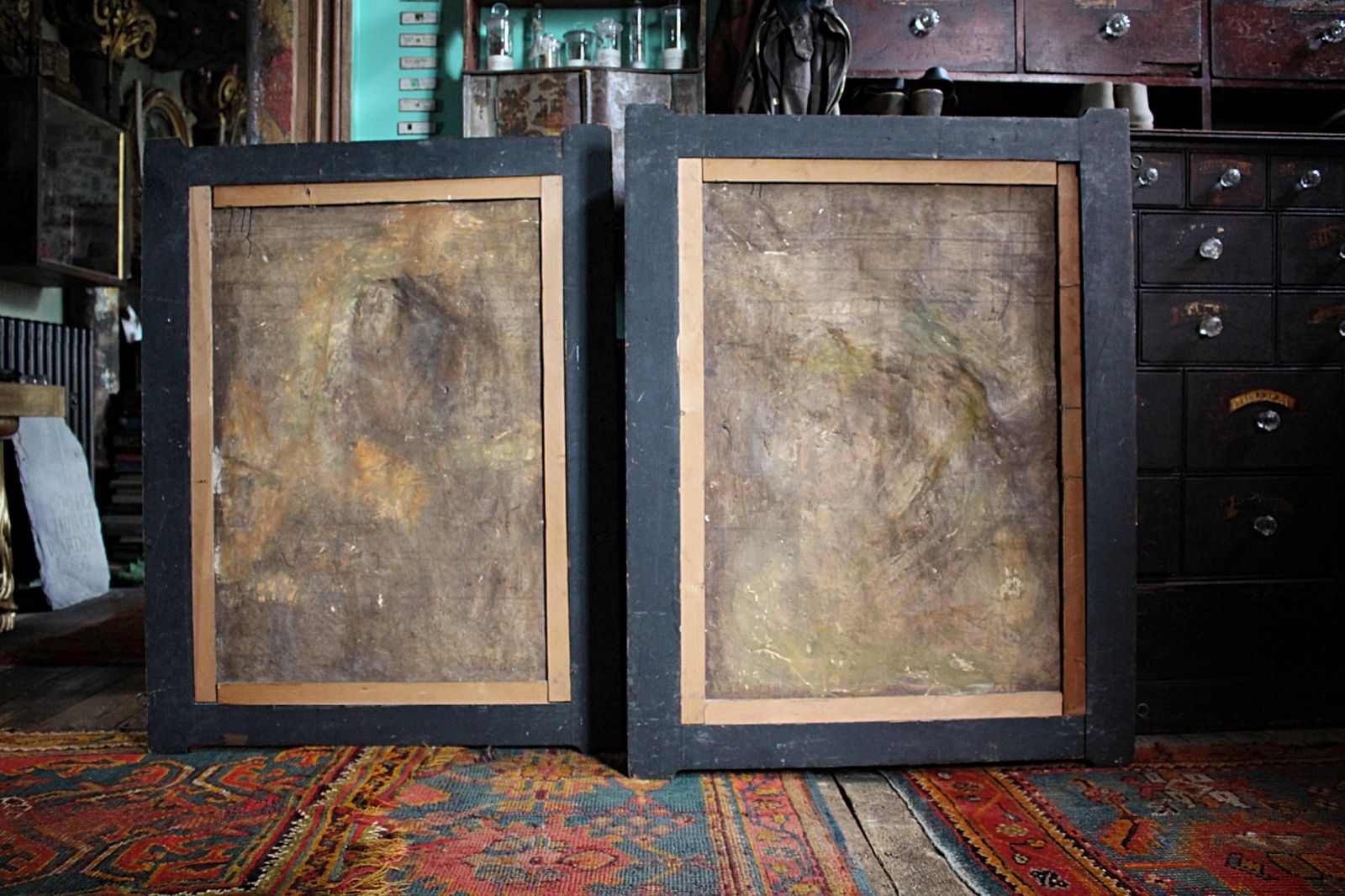 photo vintage Circa 1900 American Ringling Brothers Circus Fairground Cart Panels Tiger & Lion