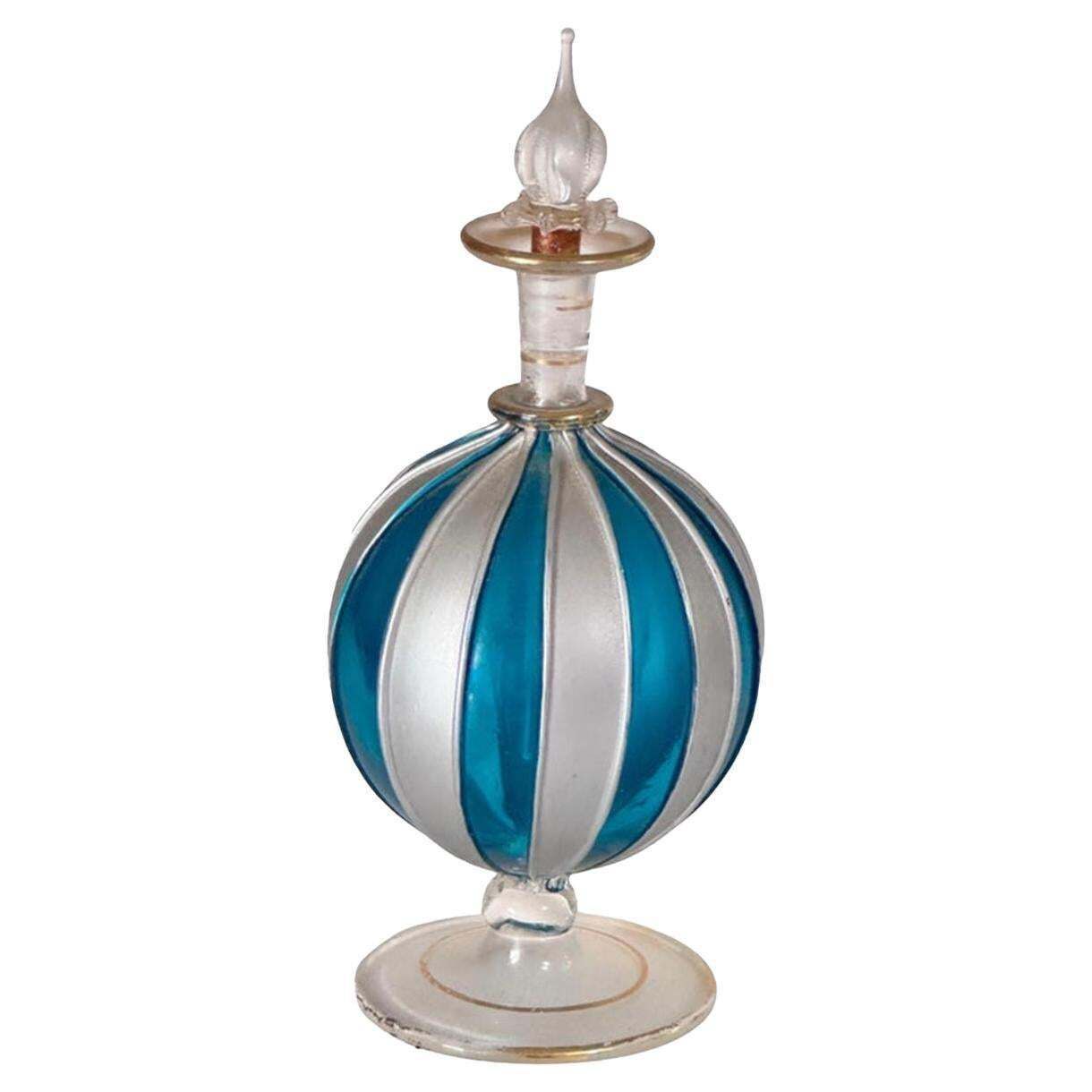 1960s Venetian Hand Painted Perfume Bottle, Light Glass With Gold Accents