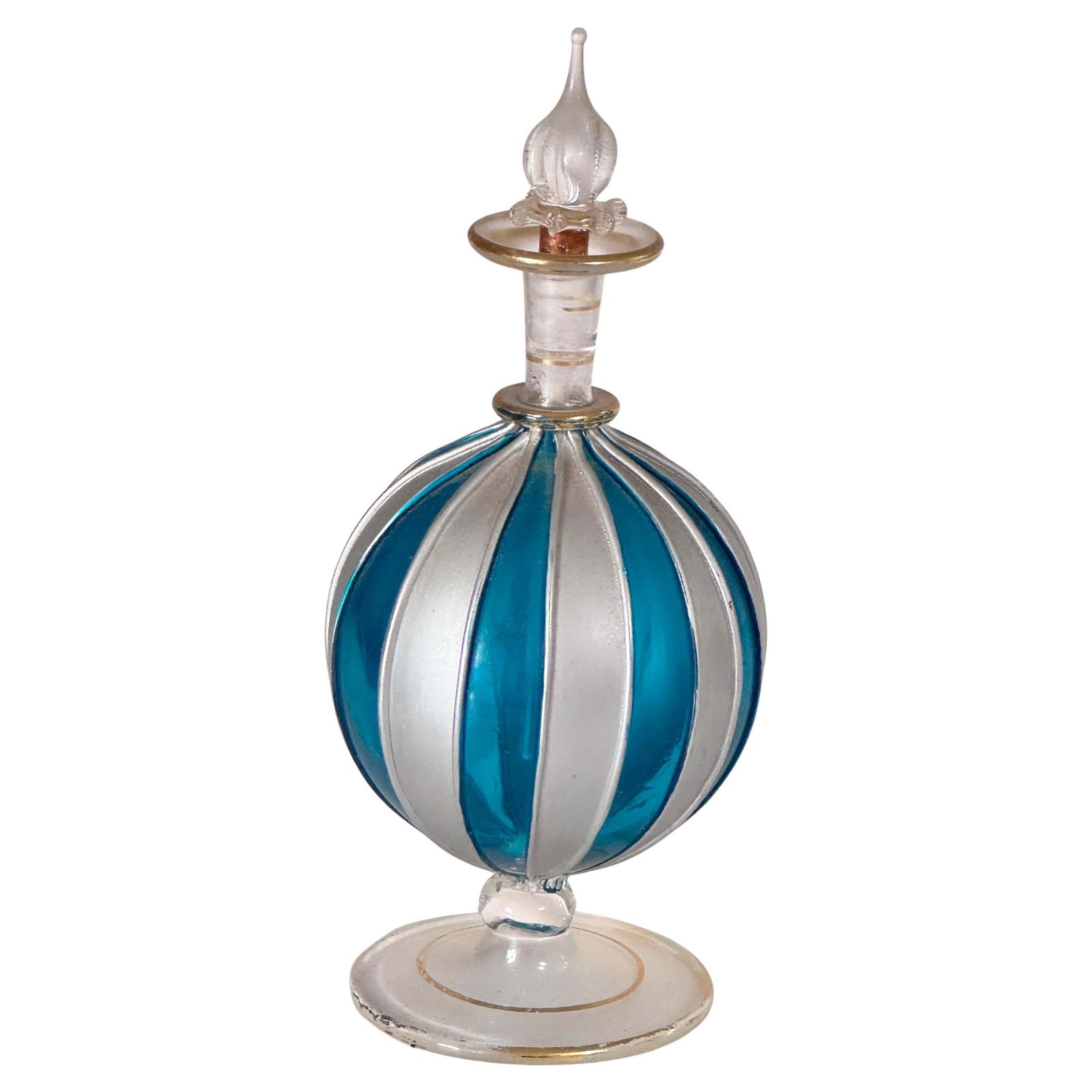 1960s Venetian Hand Painted Perfume Bottle, Light Glass With Gold Accents photo for sale