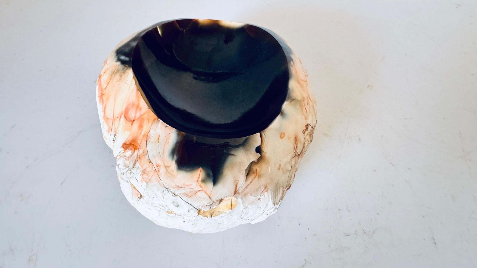 photo for sale 1960s Italian Freeform Onyx Ashtray, Polished Stone With Dark Brown White Pink