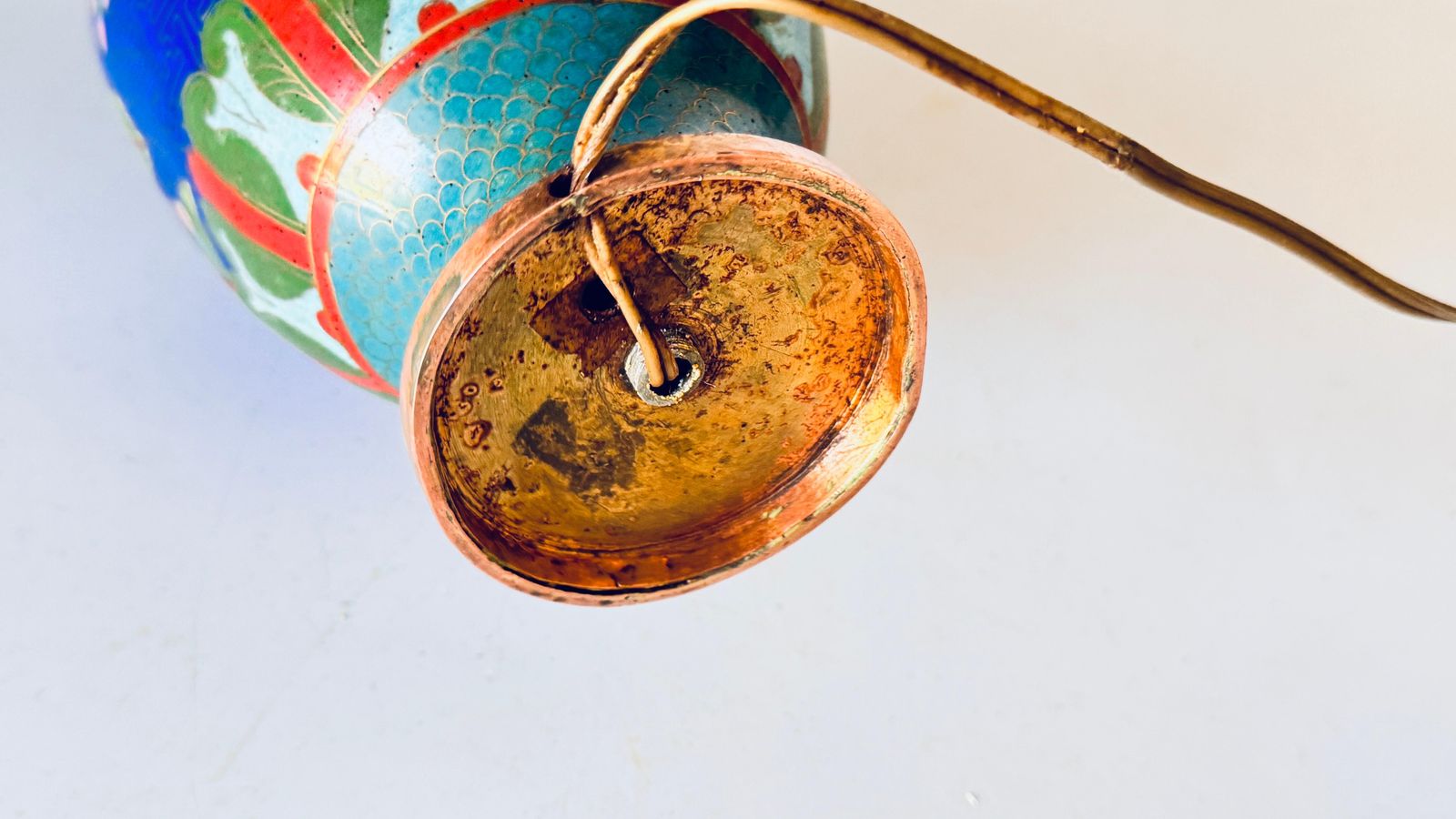 Early 20th Century Chinese Cloisonné Table Lamp, Floral Motifs, Brass Accents photo Lighting