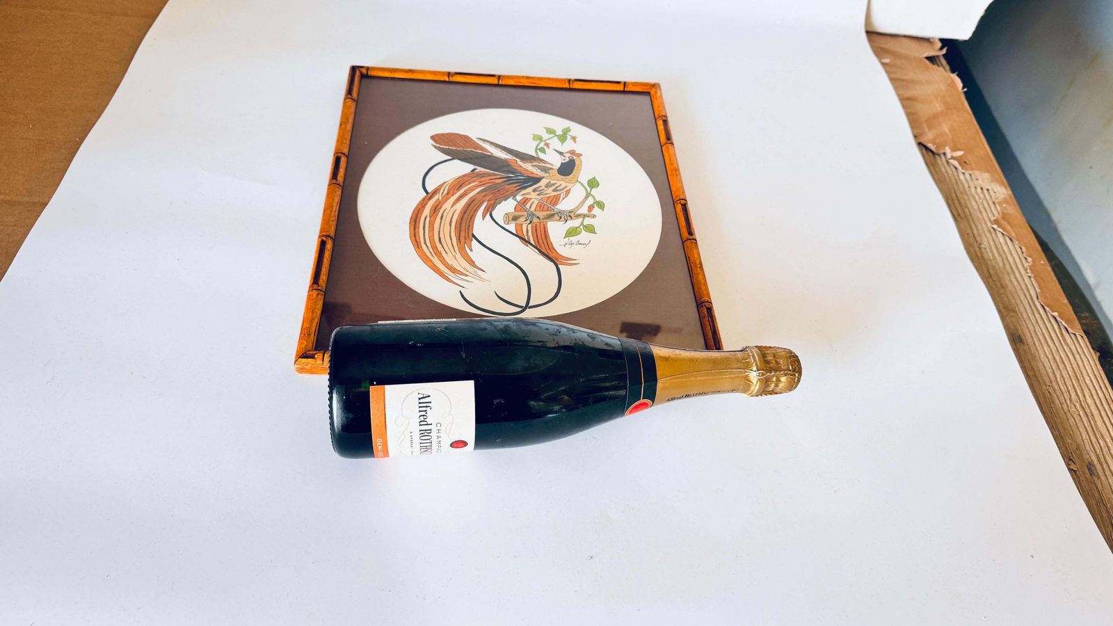 Early 20th Century French Watercolor Of A Bird, Signed, In A Wood Frame photo furniture