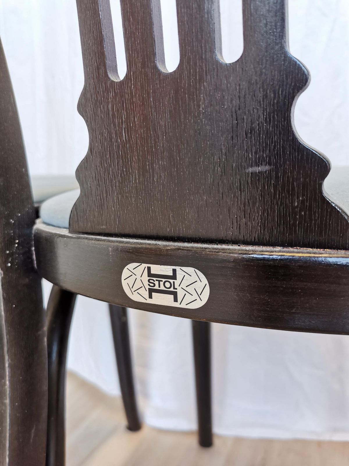 1 Of 6 Vintage Dining Chairs By Stol Kamnik Original / 1970s Yugoslavia / Mid Century Black Wooden Dine Chair With Gray Fabric Seat photo 201.0