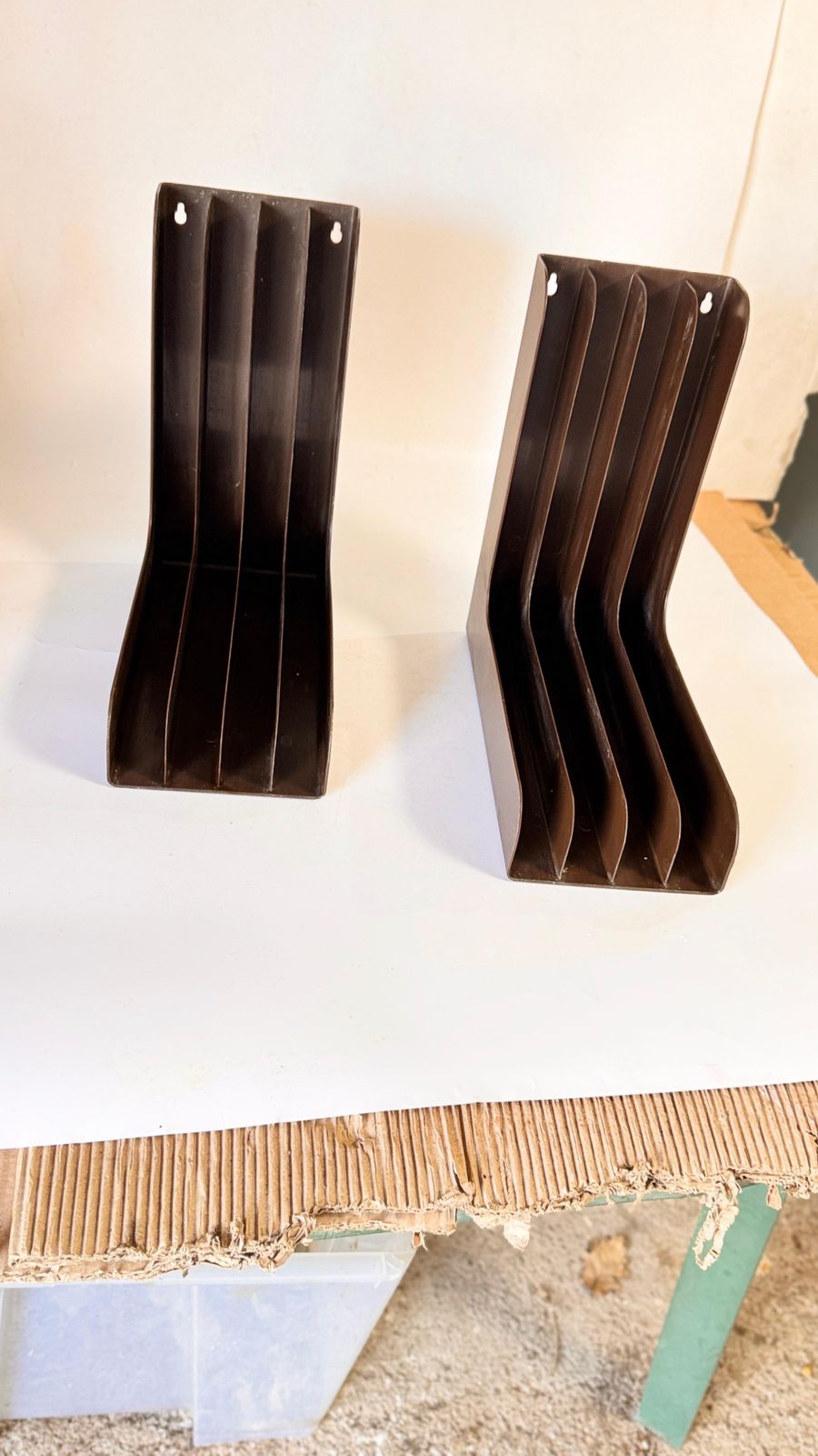 Pair Of 1970s French Plastic Shelves, Brown, With Curved Design  Brown Olor photo vinterior