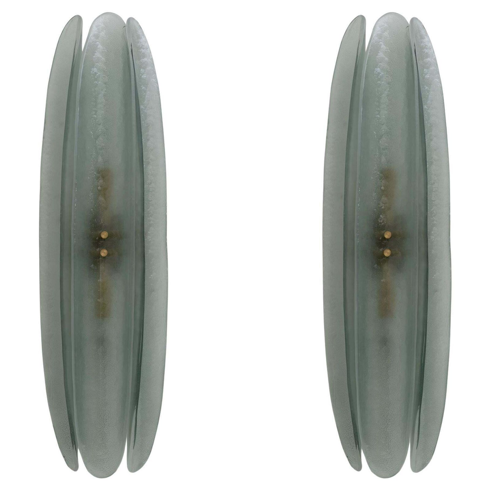 Pair Of Fontana Arte Style Mid Century Modern Aqua Green Murano Glass Sconces