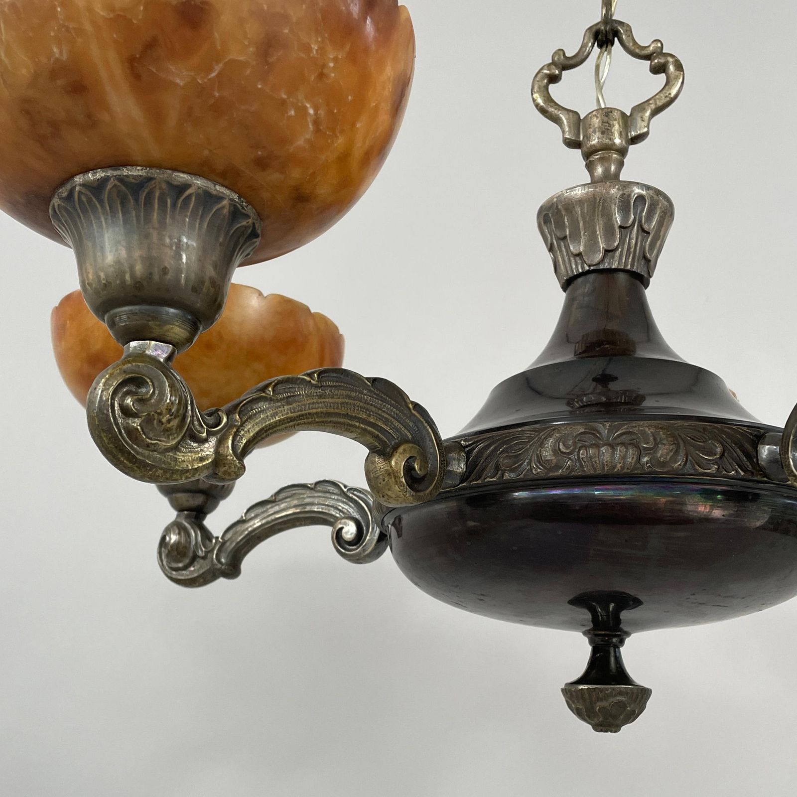 photo for sale Nickel Plated Brass & Alabaster 5 Light Chandelier, Sweden 1920s To 1930s