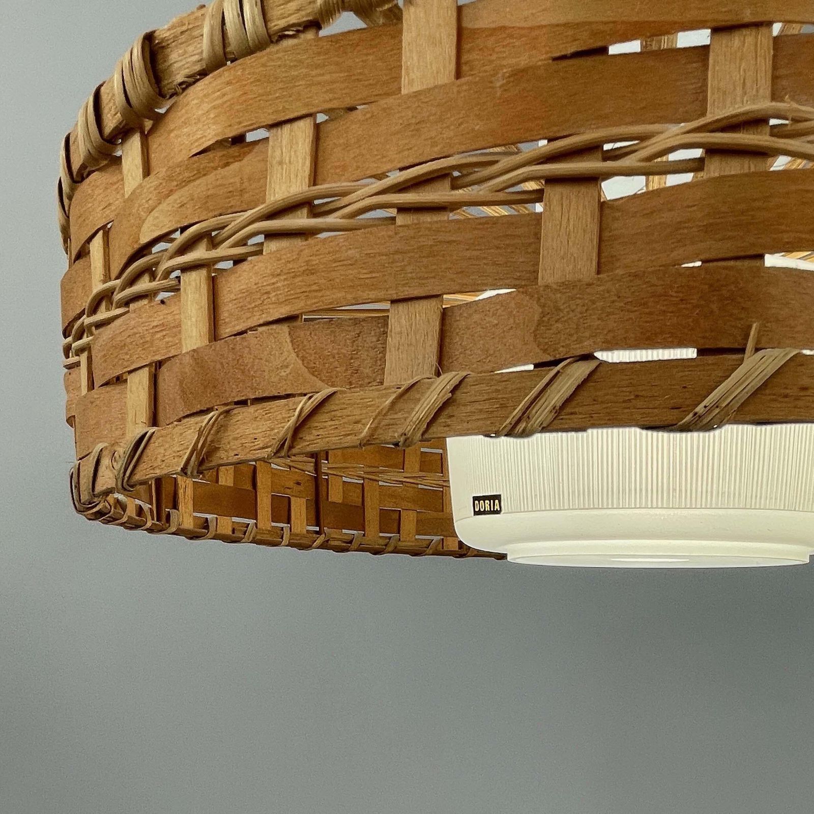 1027.0 Rattan & Frosted Glass Pendant By Doria, Germany 1960s photo