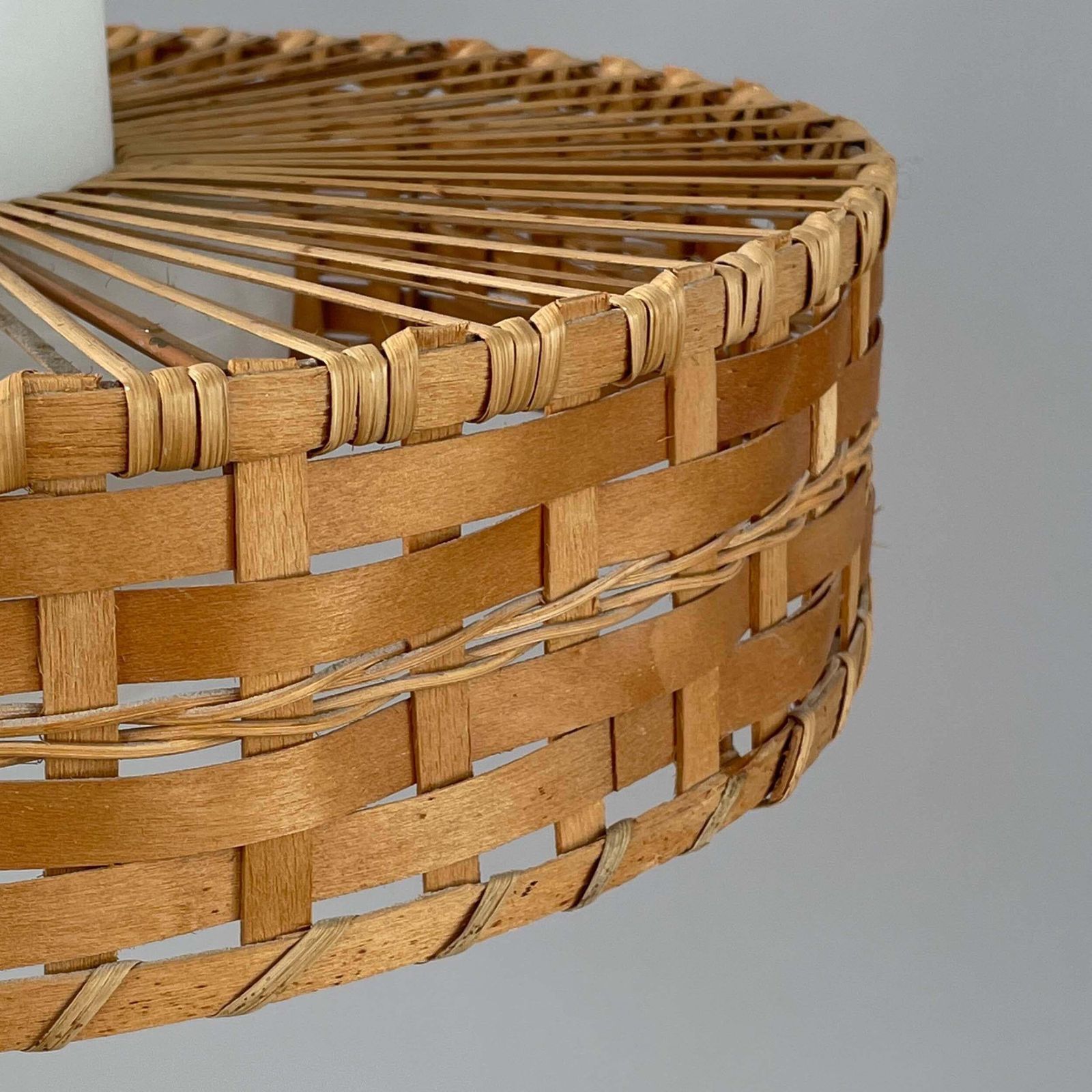 photo buy Rattan & Frosted Glass Pendant By Doria, Germany 1960s