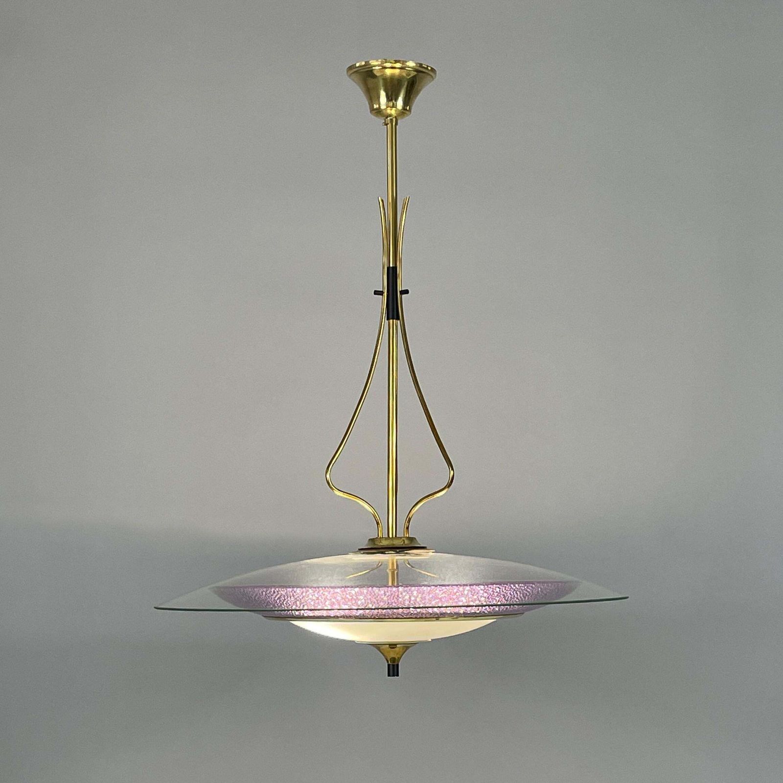 Pietro Chiesa Fontane Arte Style Glass & Brass Chandelier, Italy 1950s photo vinterior
