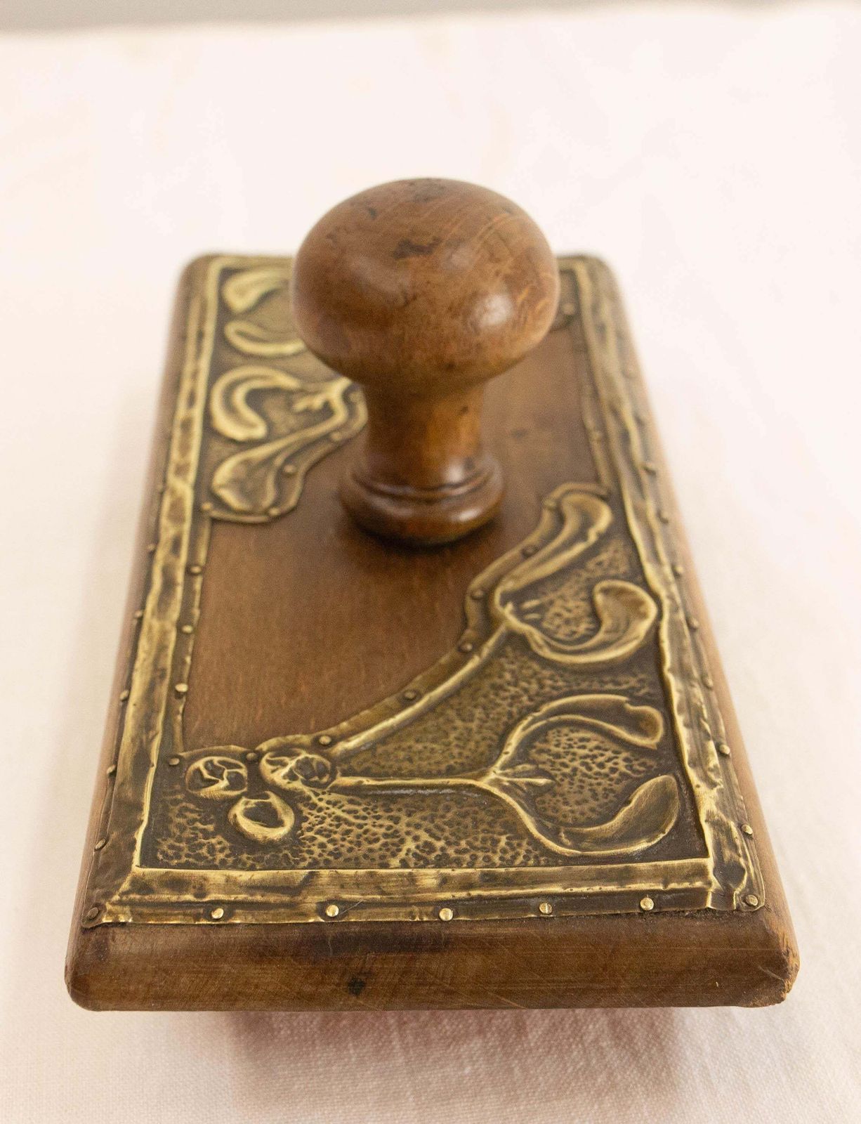 French Copper & Wood Desk Art Nouveau Ink Blotter, Circa 1920 photo for sale