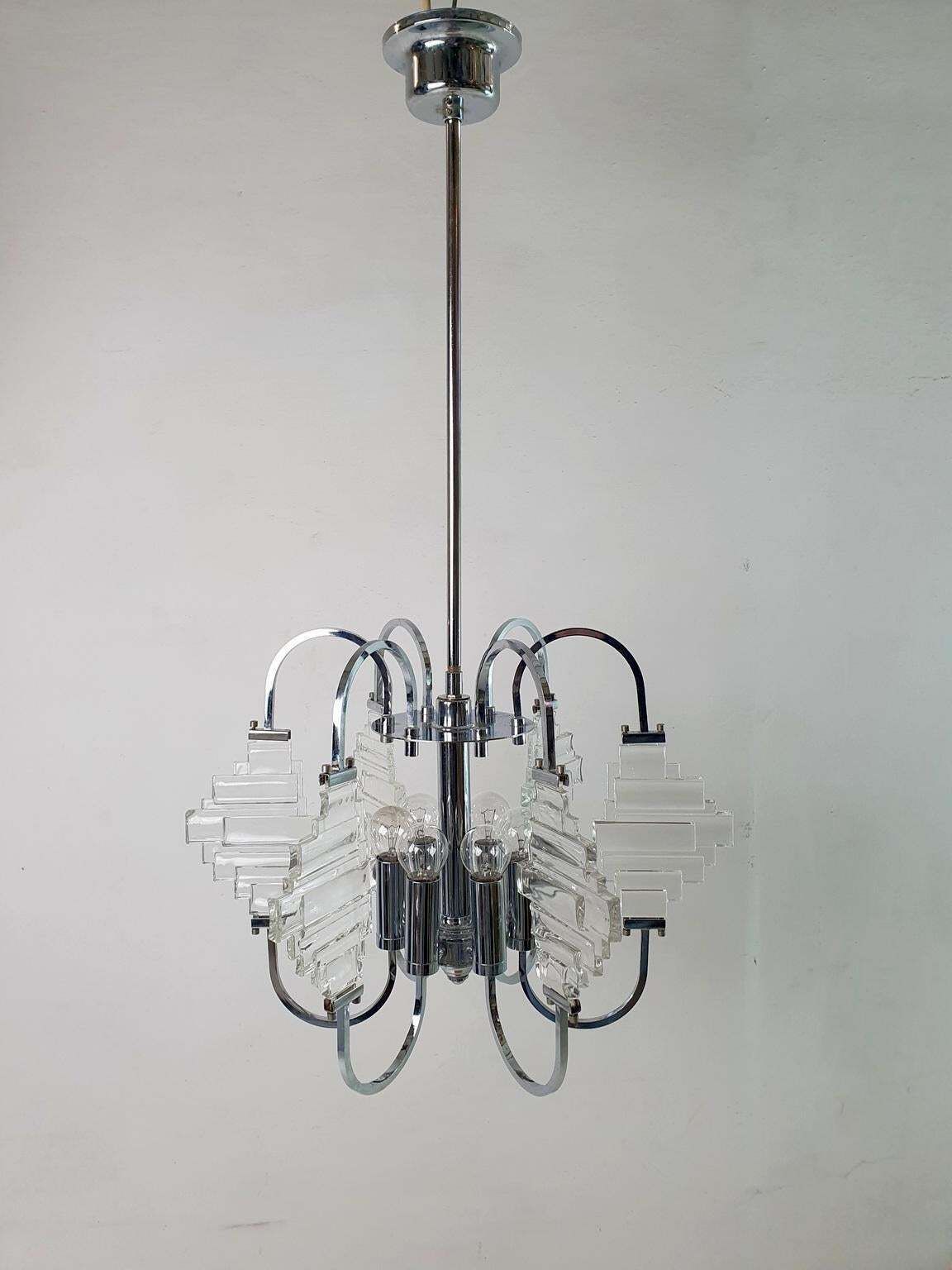 Chandelier By Sciolari In Glass And Chrome, Italy, 1960 photo furniture