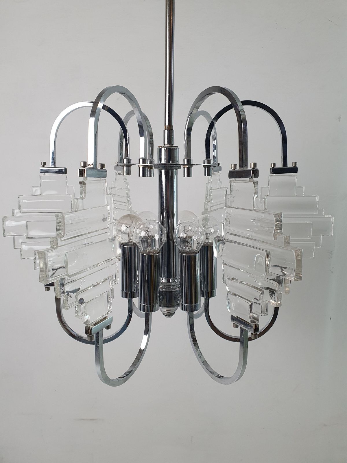 Chandelier By Sciolari In Glass And Chrome, Italy, 1960 photo buy