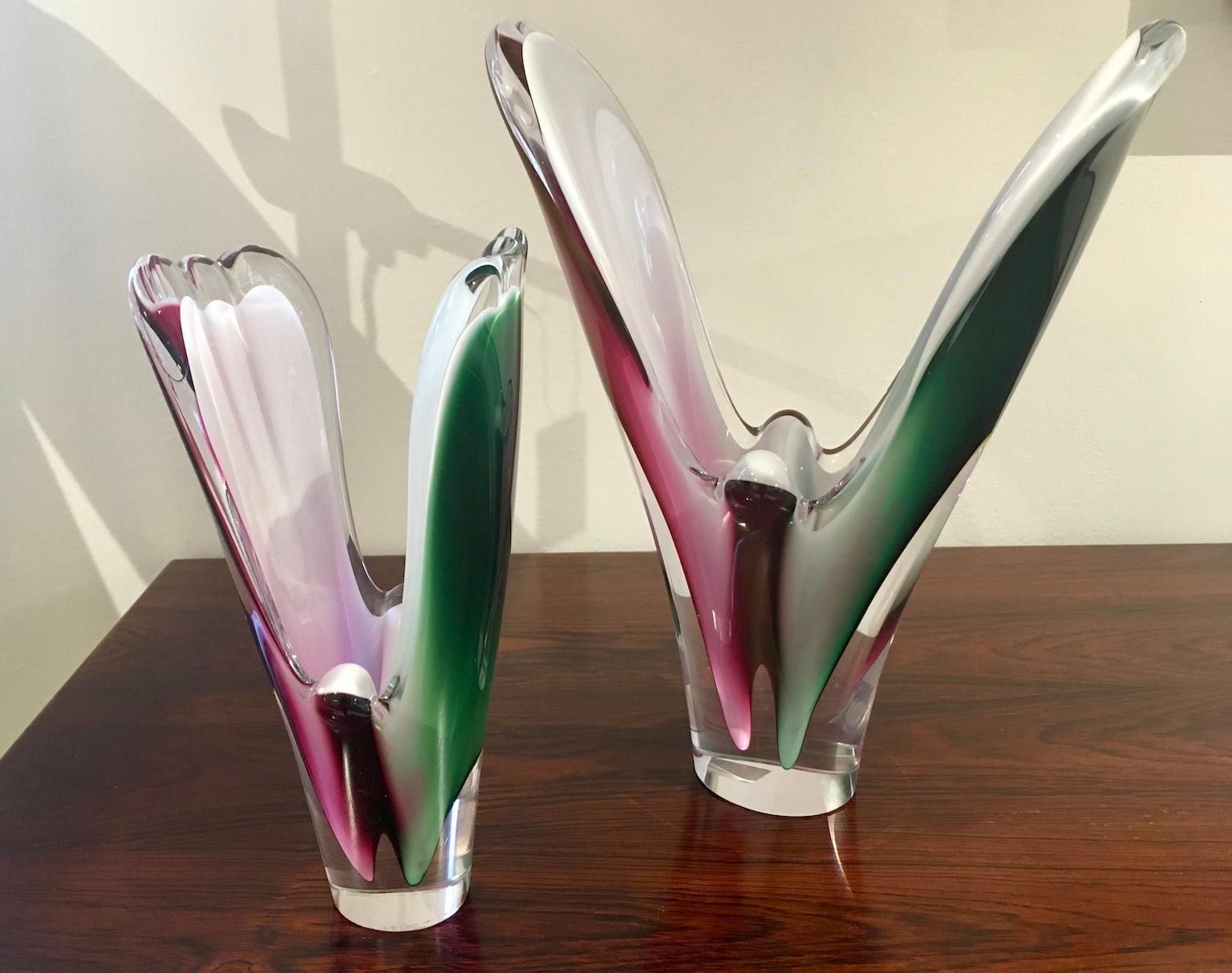 Pair Of Paul Kedelv For Flygsfors Coquille Crystal Vases photo furniture