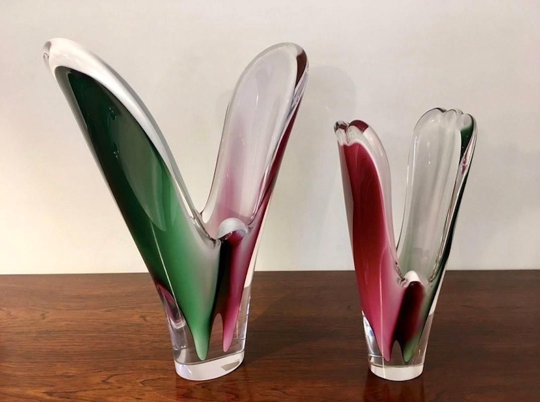 Pair Of Paul Kedelv For Flygsfors Coquille Crystal Vases photo for sale