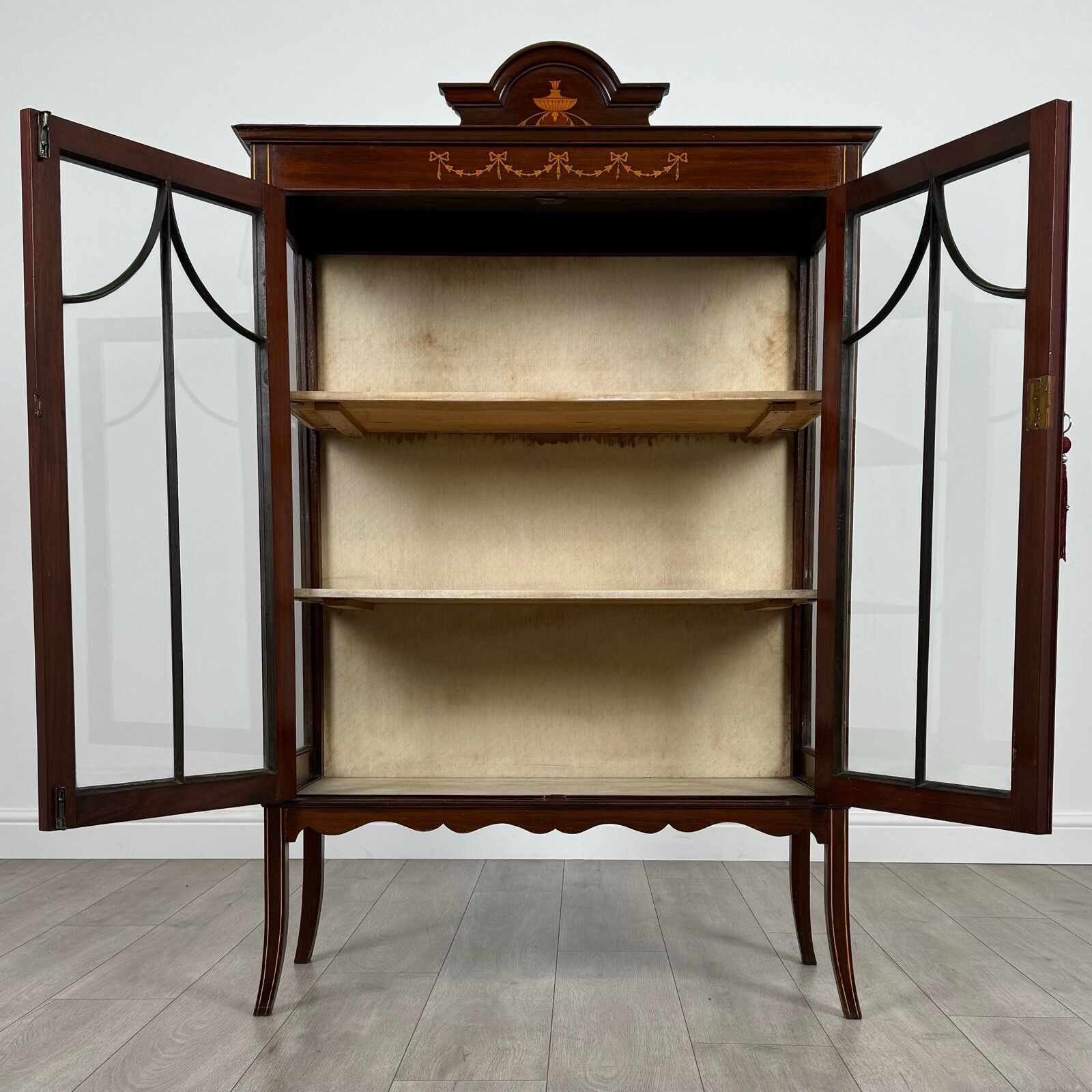 Antique 20th Century Inlaid Display Cabinet In Mahogany photo furniture