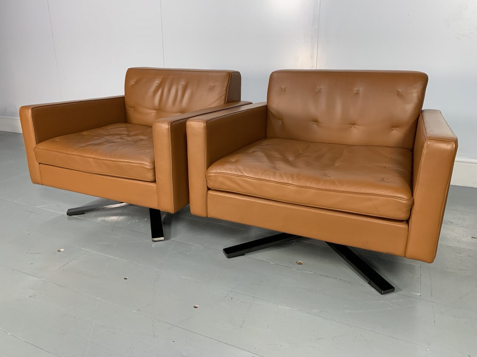 Pair Of Poltrona Frau “Kennedee” Armchairs – In Tan Brown “Pelle Frau Sc” Leather