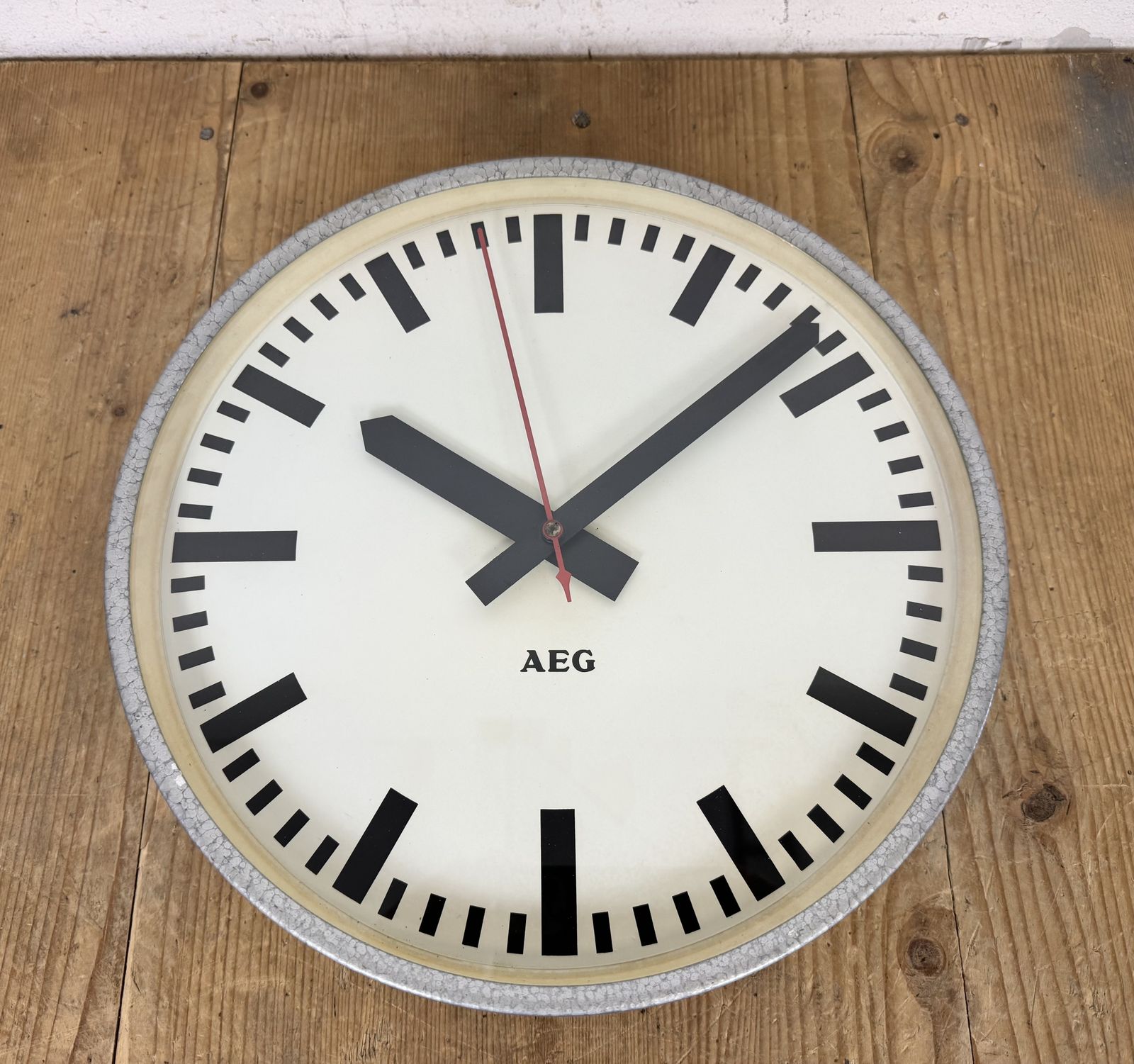 Home Decor Grey Electric Industrial Station Wall Clock From Aeg, 1960s photo