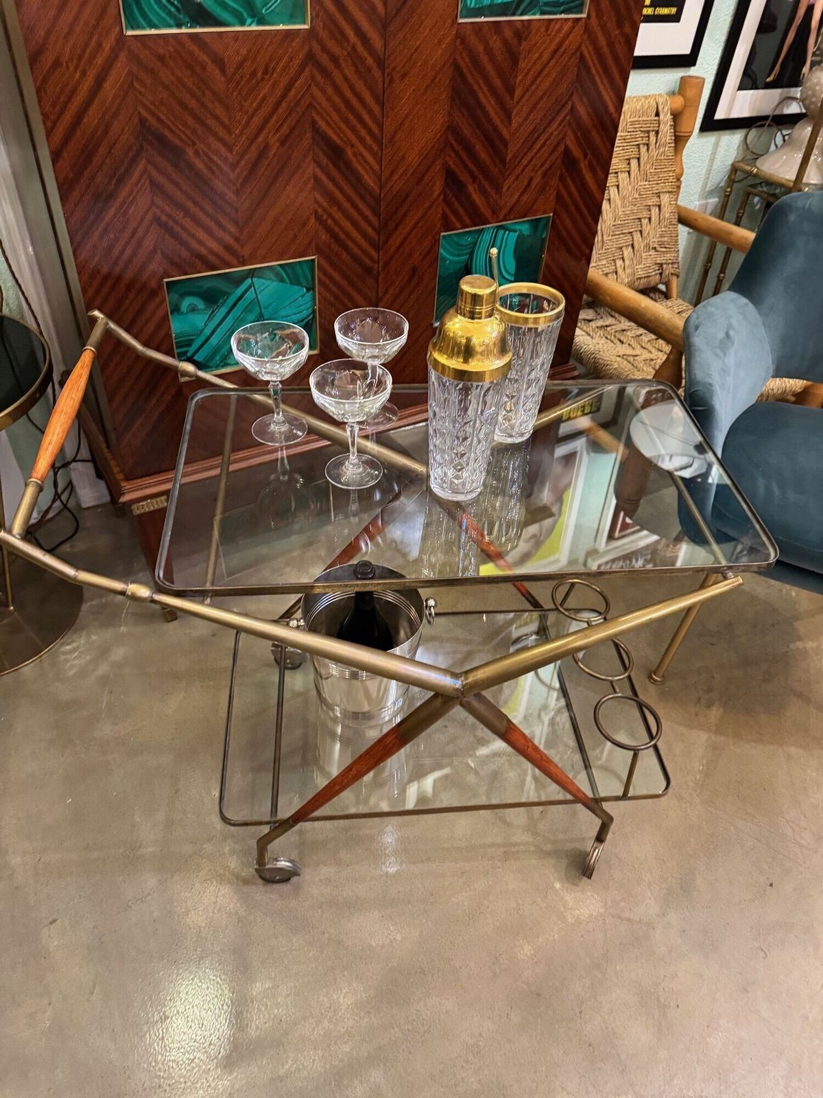 1850.0 An Italian 1950s Brass And Lacquered Wood Bar Trolley By Cesare Lacca photo