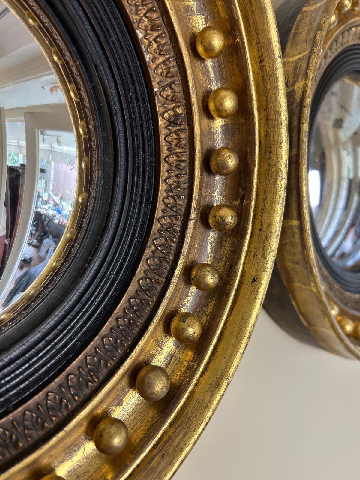 Antique Pair Of English Regency Gilt Convex Mirrors photo Home Decor