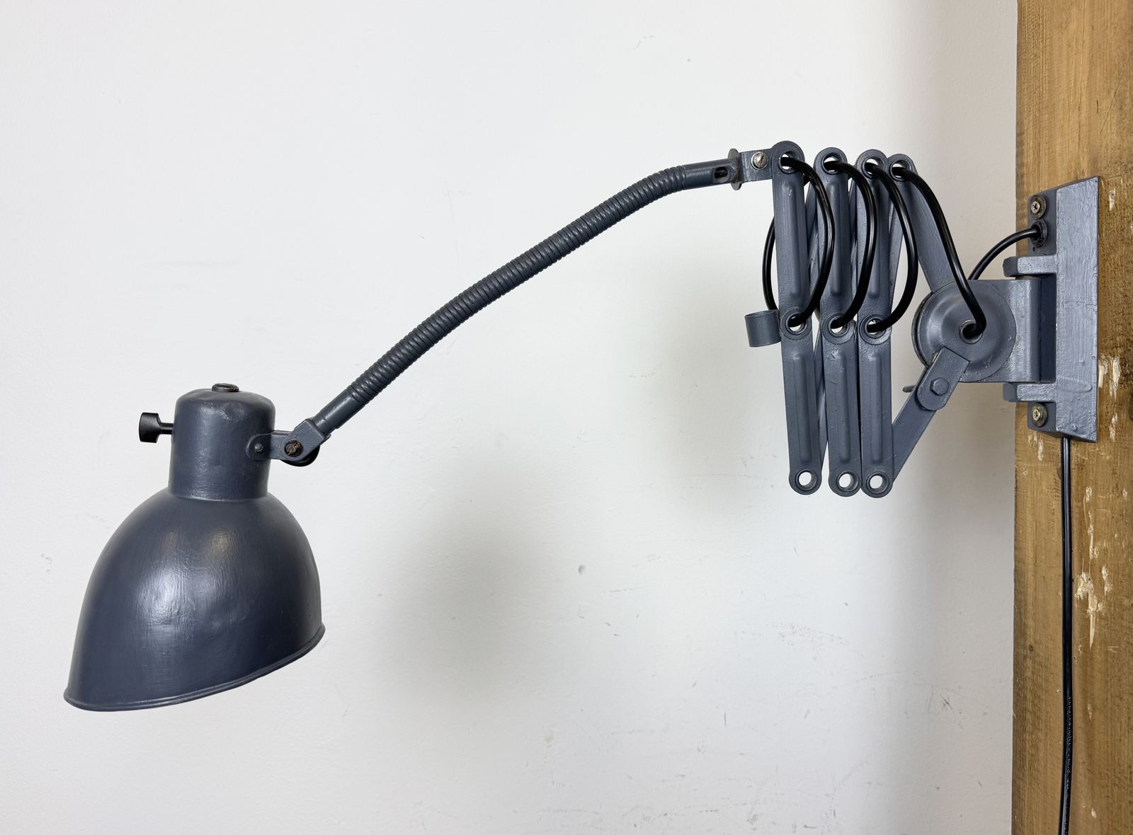 Grey Painted Industrial Scissor Wall Lamp, 1960s photo vinterior