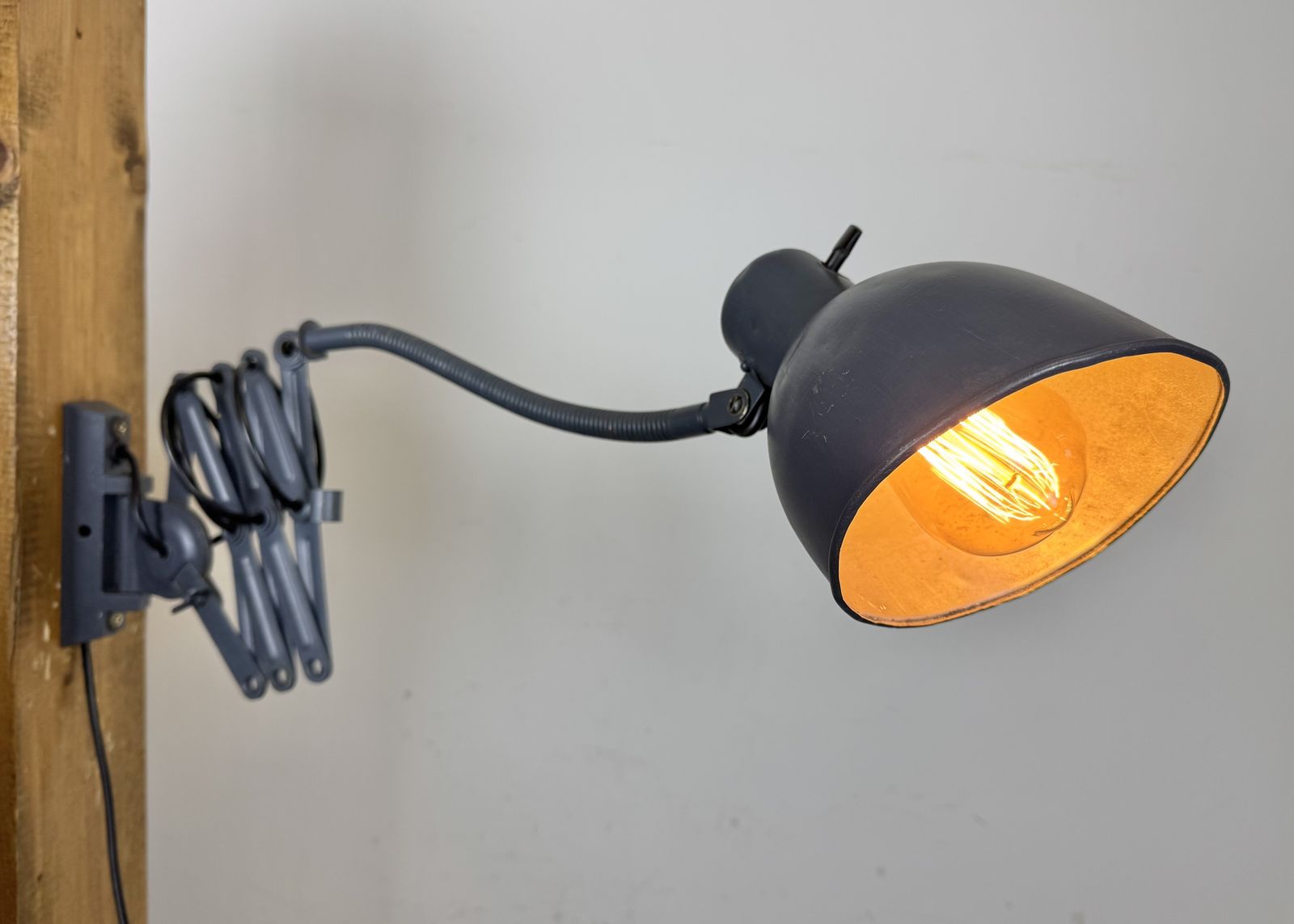 Grey Painted Industrial Scissor Wall Lamp, 1960s photo buy