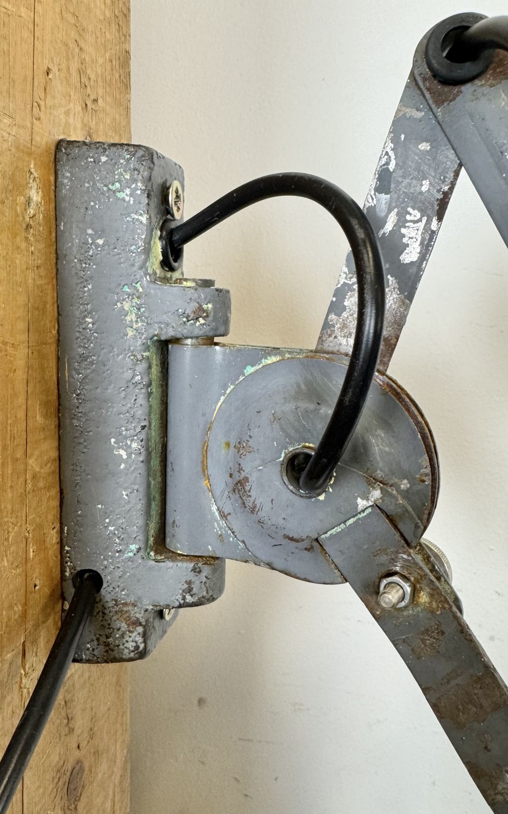photo for sale Grey Industrial Gooseneck Scissor Wall Lamp From Elektroinstala, 1960s