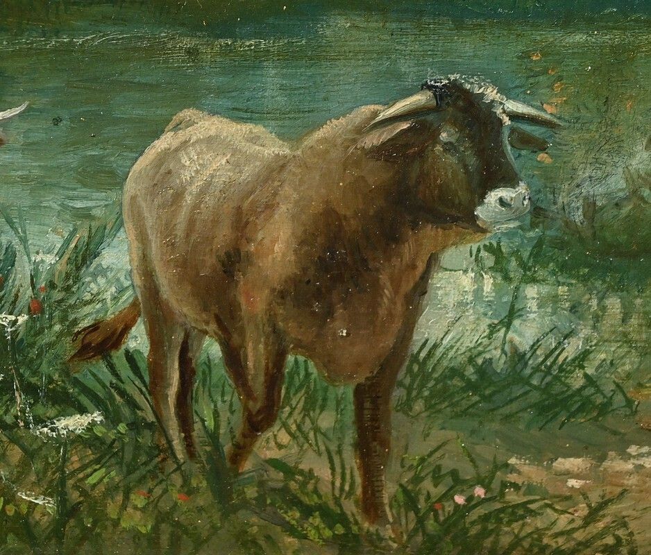 Oil On Canvas “Pastures” By N. Okolowicz – Early 20th Century photo vinterior