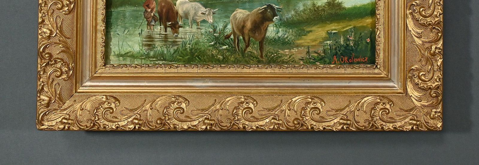 Art Oil On Canvas “Pastures” By N. Okolowicz – Early 20th Century photo