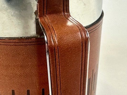 Mid Century Leather And Steel Ice Bucket From Grasoli, 1960s photo for sale