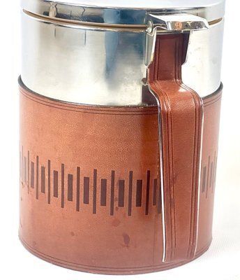Mid Century Leather And Steel Ice Bucket From Grasoli, 1960s photo Home Decor