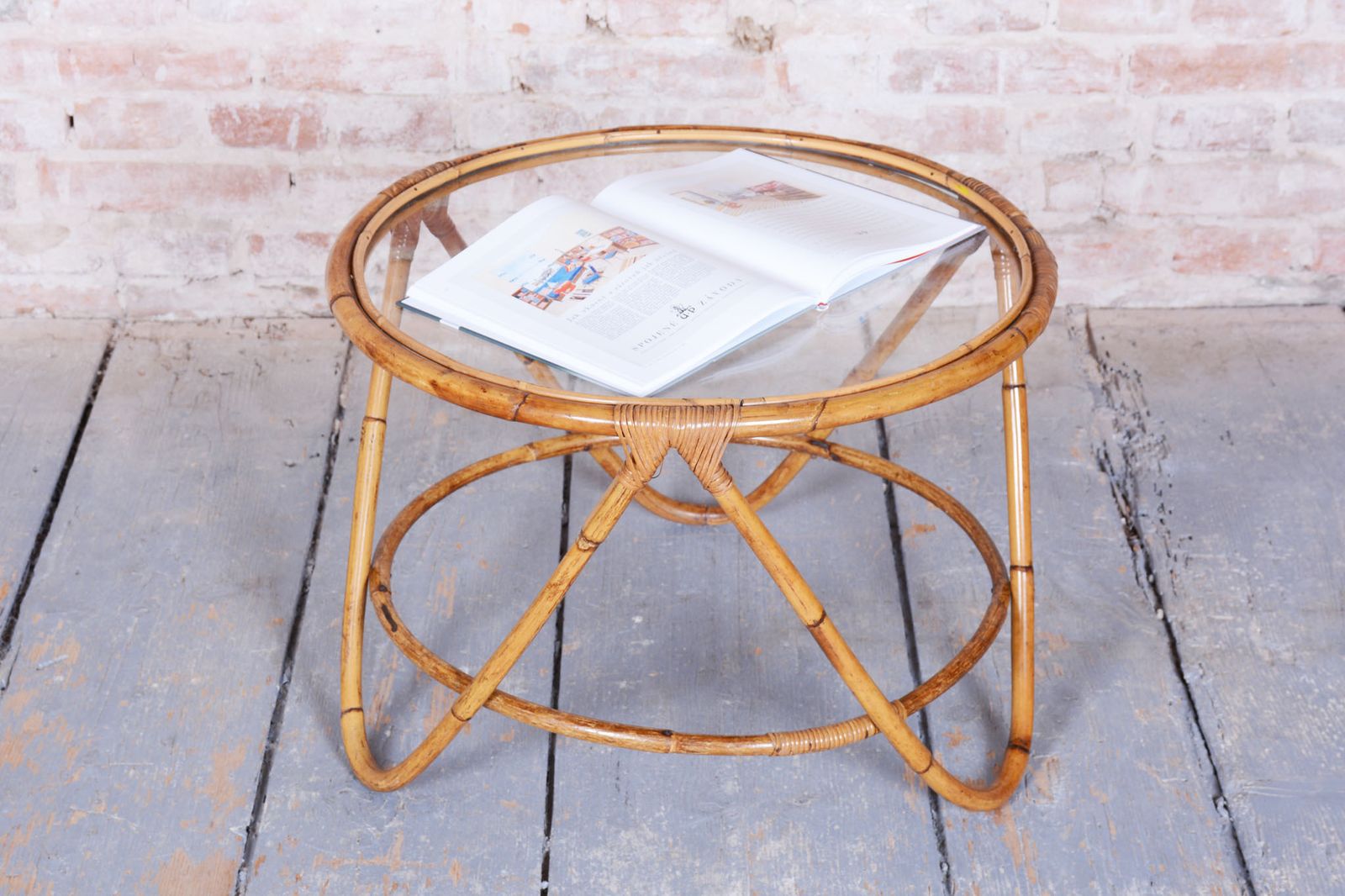 Original Mid Century Coffee Table, By Alan Fuchs, Rattan, Czech, 1940s photo vintage