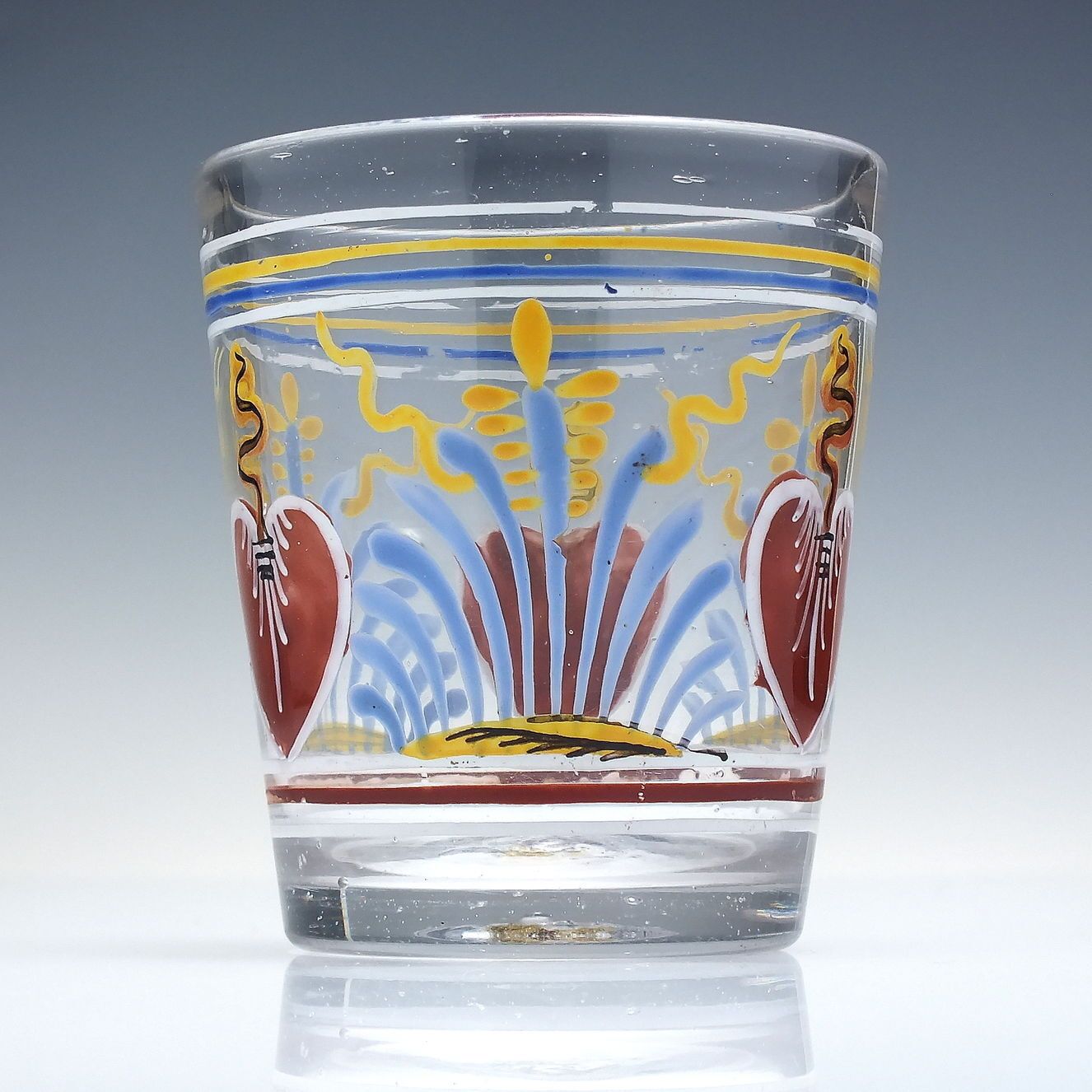 18th Century Polychrome Enamelled Glass Tumbler With Love Hearts C1760 photo vinterior