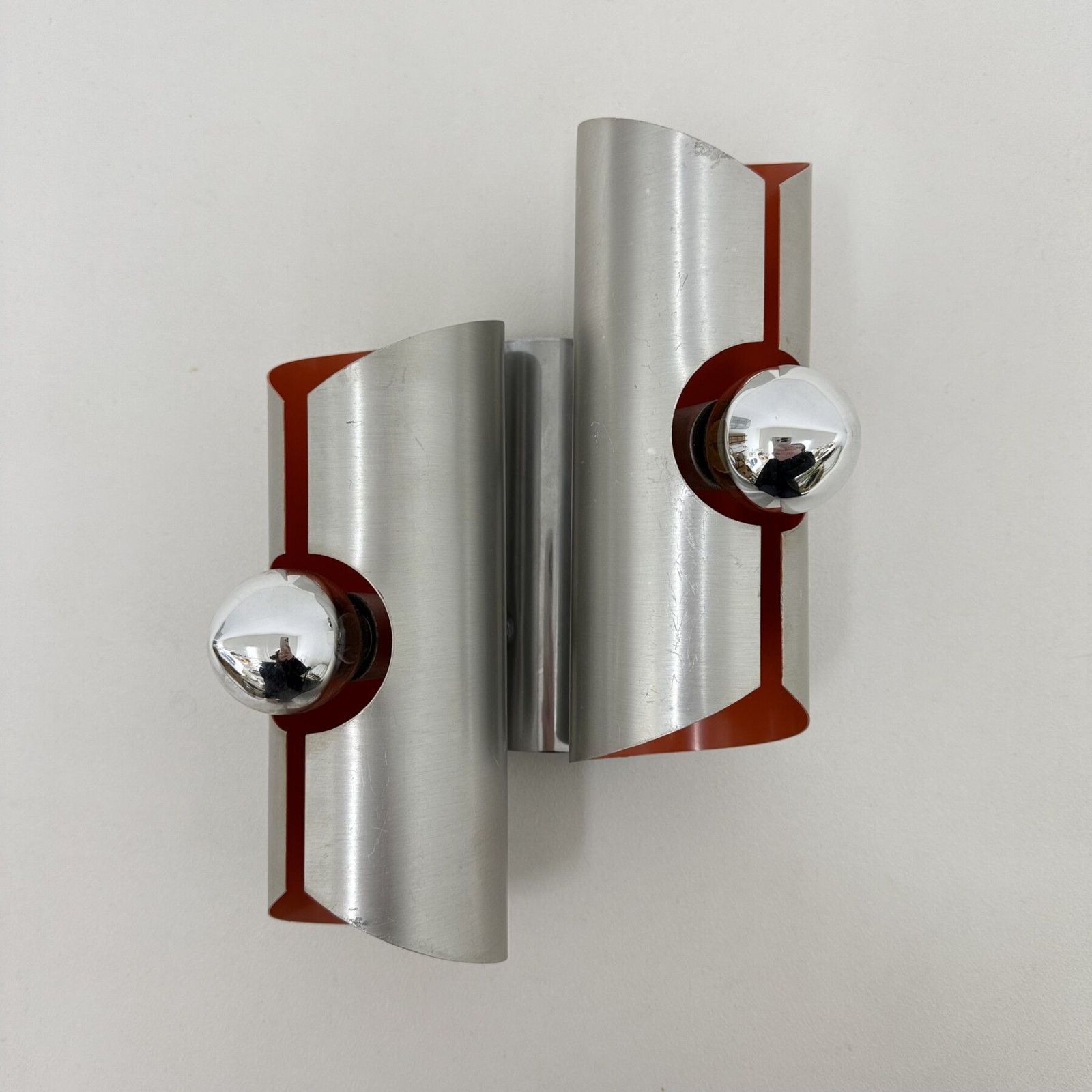 Space Age Aluminium Wandlamp Met Oranje Binnenzijde, Ca. Jaren 1970