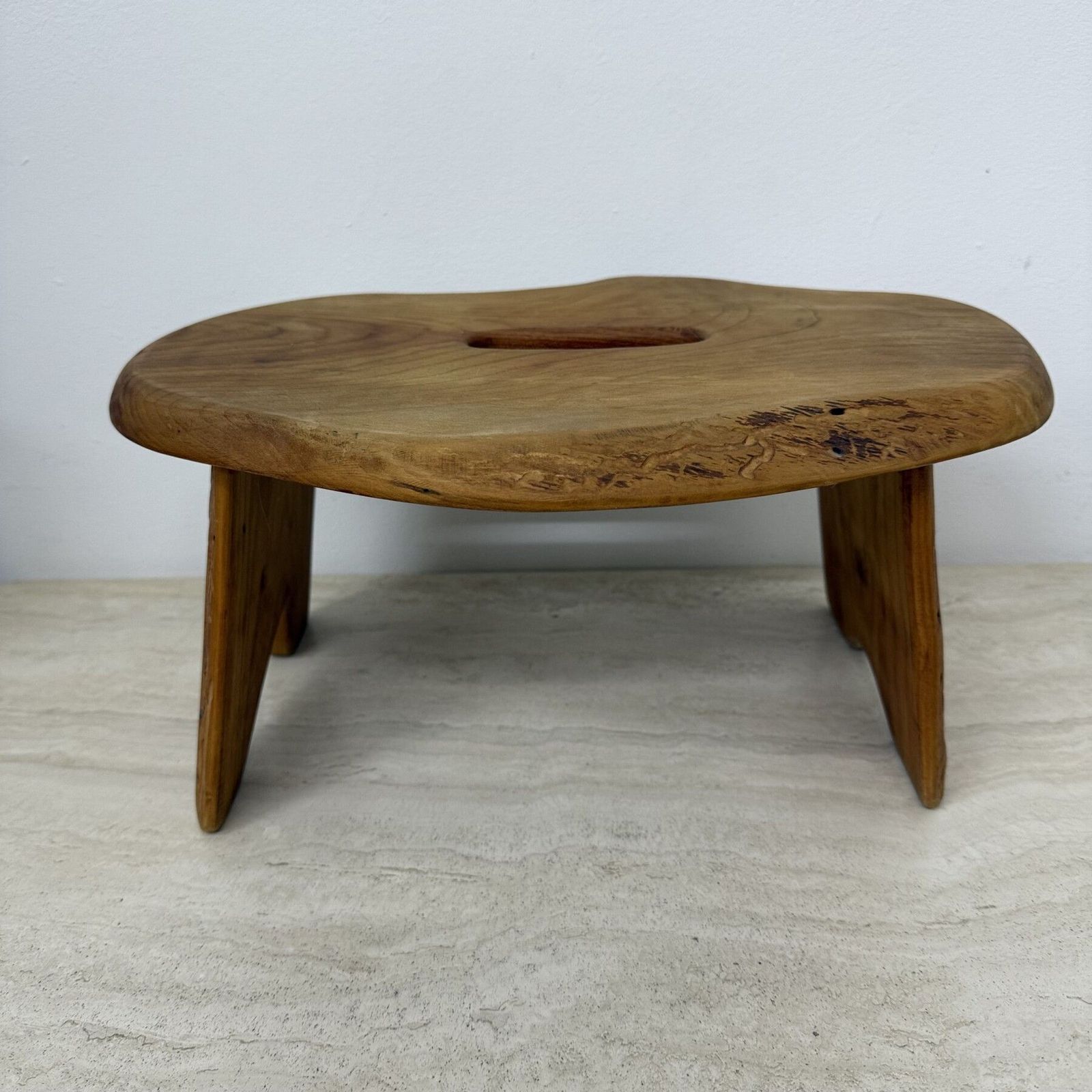Brutalistisch Massief Houten Bijzettafel/Kruk, Jaren 1970 photo for sale