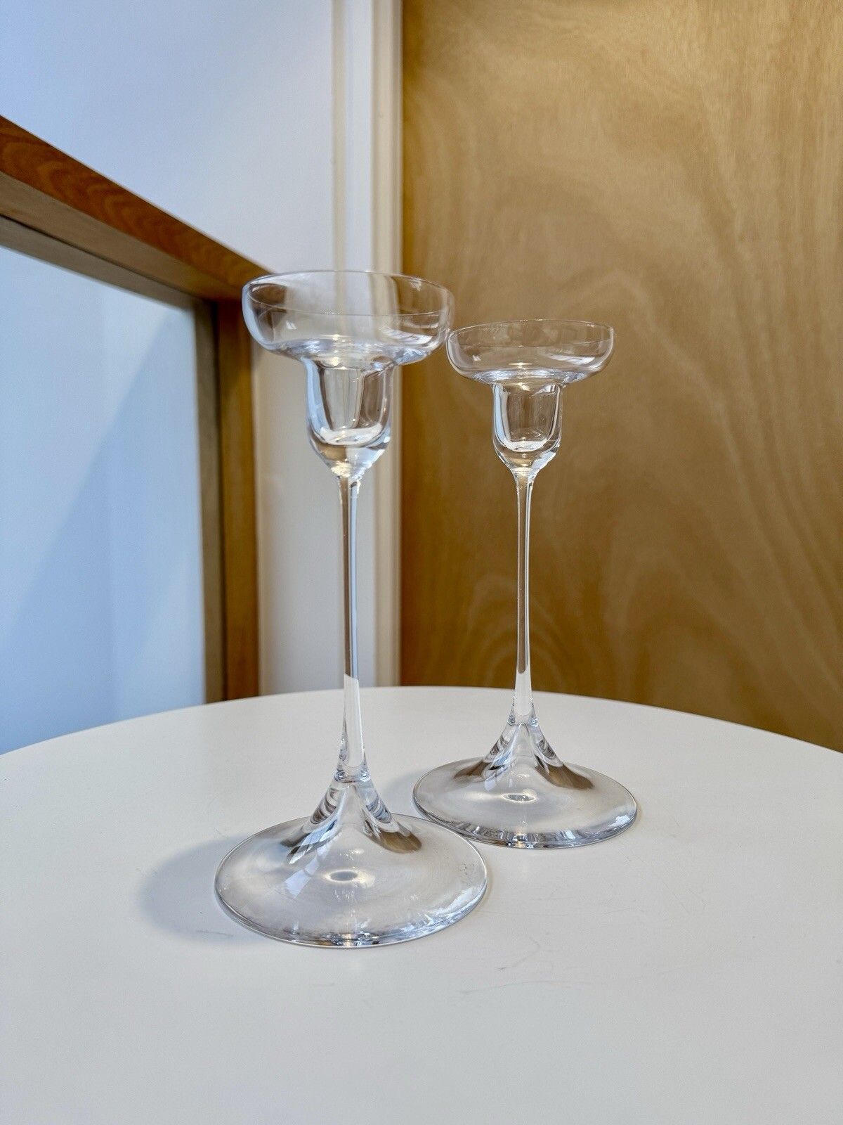 A Pair Of Dartington Glass 1960’s Crystal Candlesticks By Hans Eric Anderson D69 photo for sale
