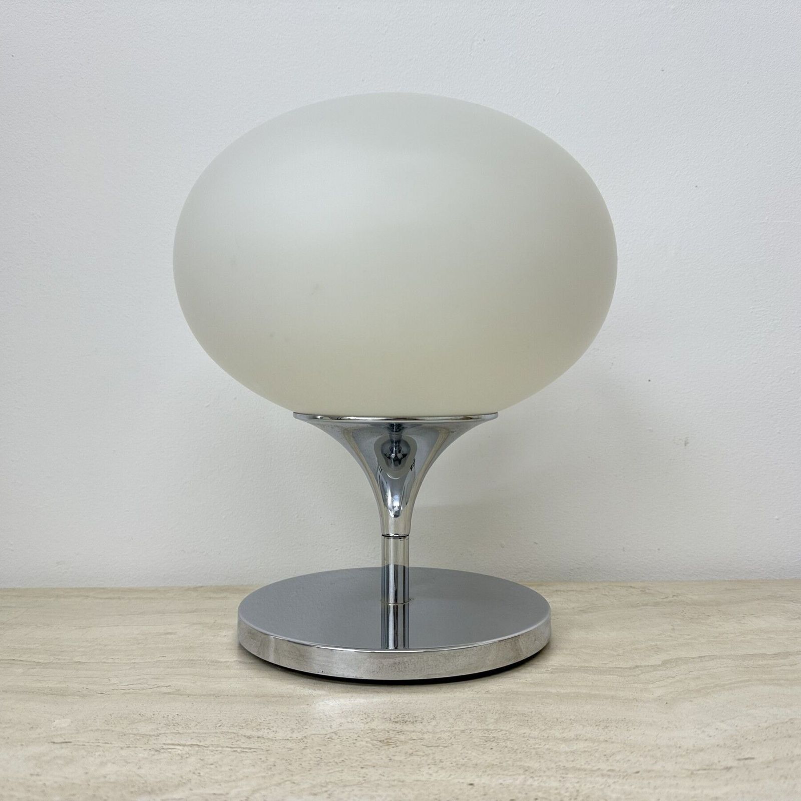 Opaline Glass Chromed Steel & Cast Iron Space Age Lamp By Kaiser Leuchten, 1970’s photo Lighting