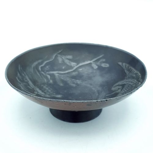 photo furniture Japanese Metal Bowl Small Crane Turtle Meiji Taisho Hand Engraved Artisan Rare