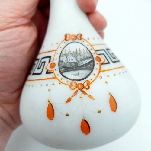 photo for sale Antique Opaline Vase French Or Bohemia Handpainted Landscape & Roman Motifs