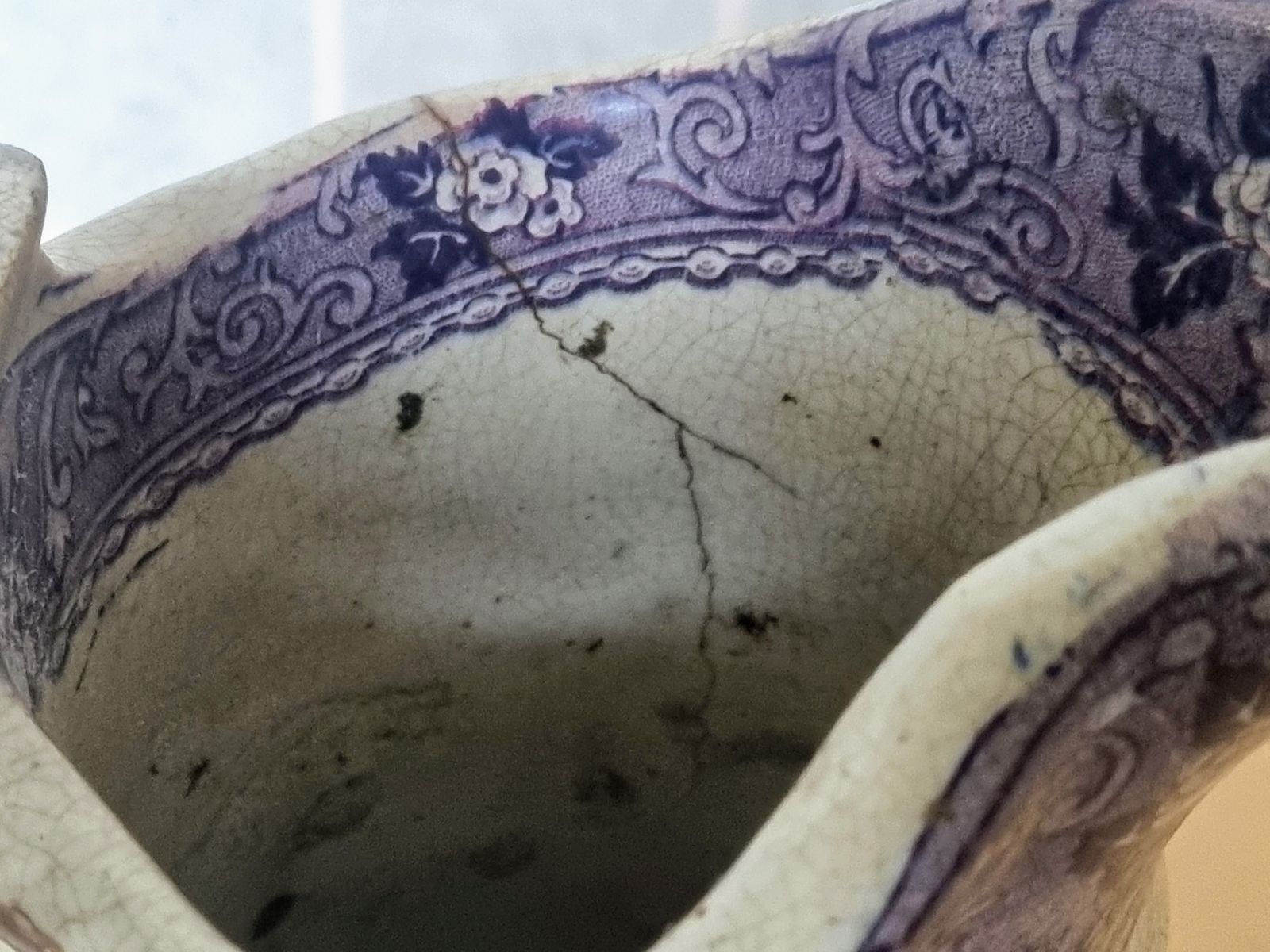 1800s Bell & Co Glasgow | Purple Transferware Bull Fighting Pitcher | Victorian Scottish Pottery | Rare Spanish Scene Jug photo furniture