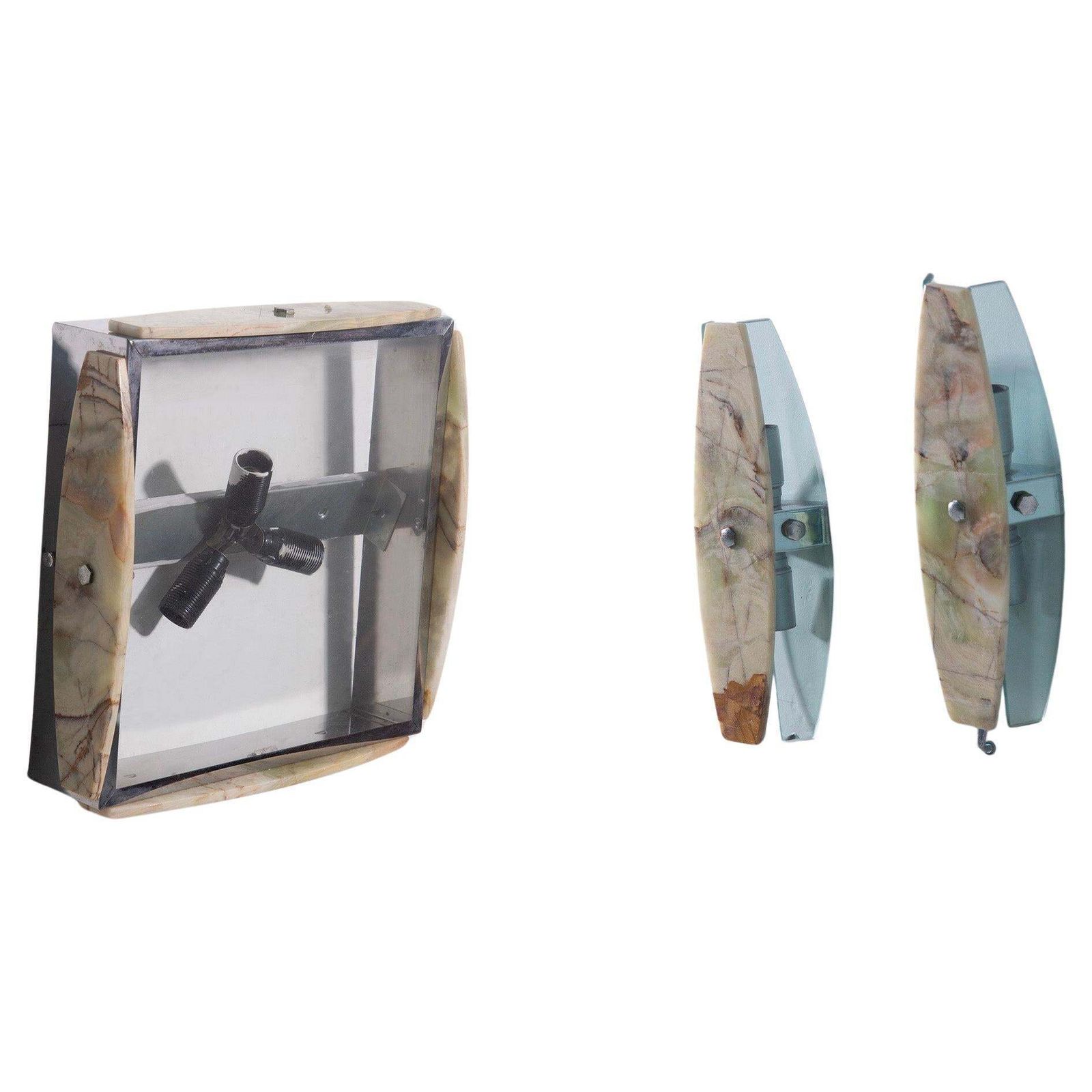 Onyx And Crystal Glass Sconce And Ceiling Light Set Attr.A Veca