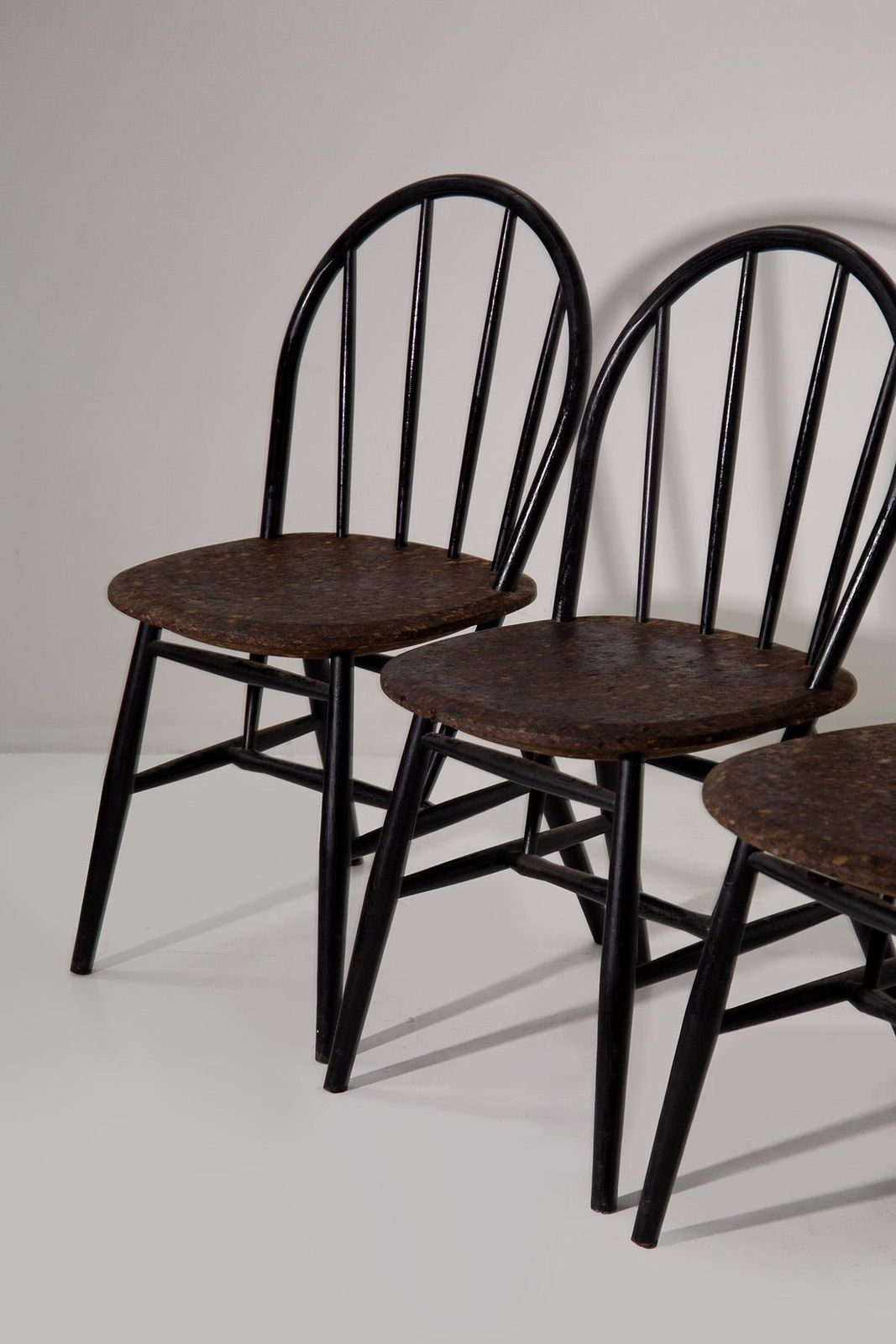 Set Of Six Wood And Cork Chairs photo Furniture