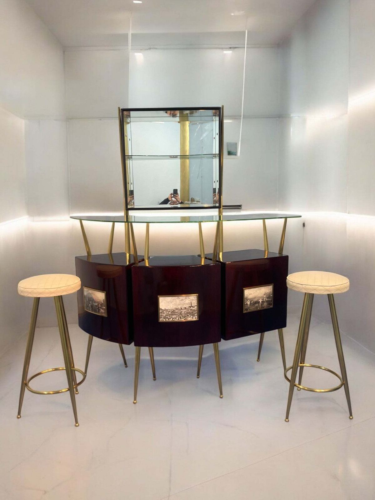 Italian Mid Century Cocktail Bar Set With Cabinet Gio Ponti Design Style, 1950s