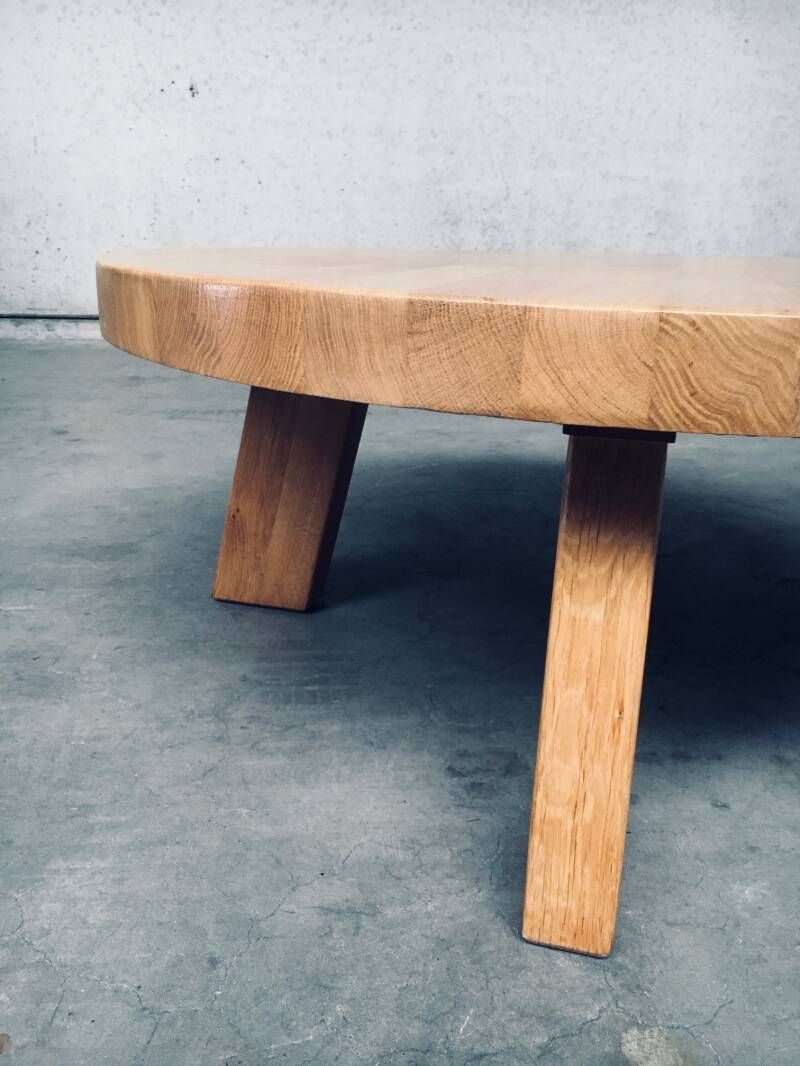 Meubels Brutalist Design Eiken Ronde Salontafel Van Meubelfabriek Oisterwijk, Nederland, Ca. Jaren 1960 photo