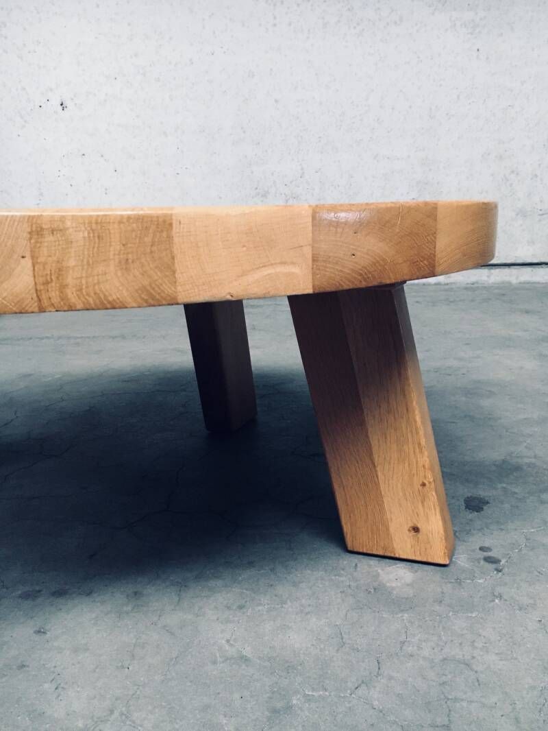 2100.0 Brutalist Design Oak Round Coffee Table By Meubelfabriek Oisterwijk, Netherlands 1960's photo